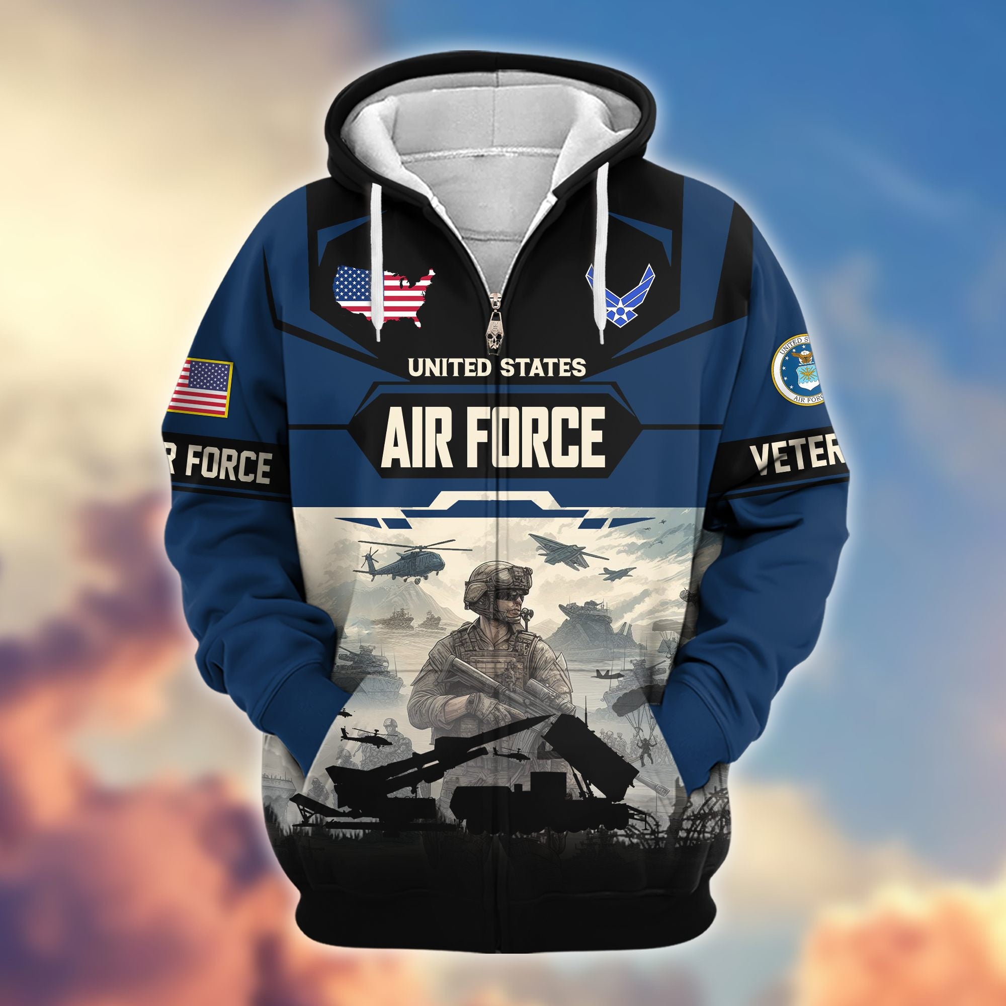 Premium US Veterans Zip Hoodie BPHN021014, Gifts For US Veterans, Gifts On Father's Day, Veterans Day.