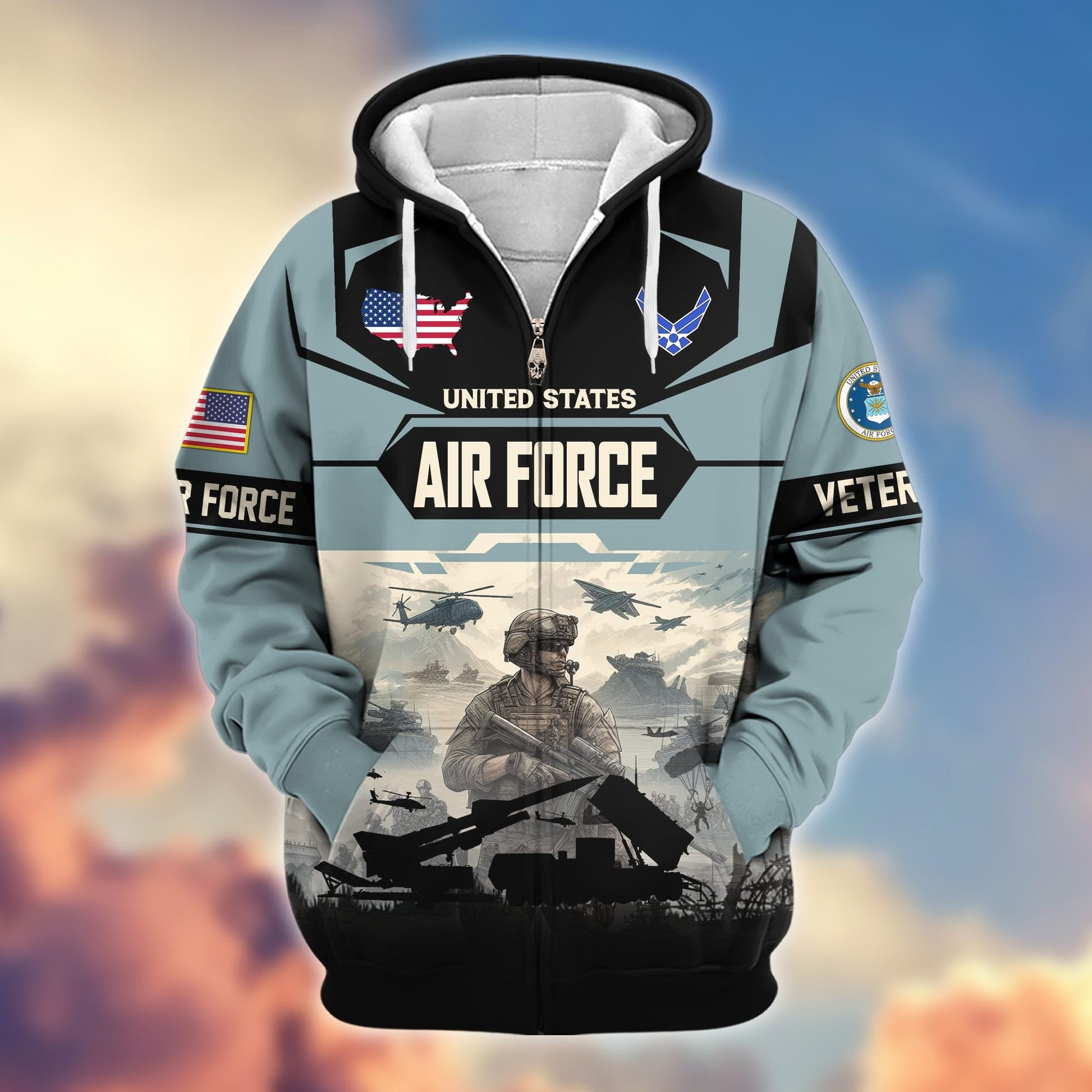 Premium US Veterans Zip Hoodie BPHN021014, Gifts For US Veterans, Gifts On Father's Day, Veterans Day.