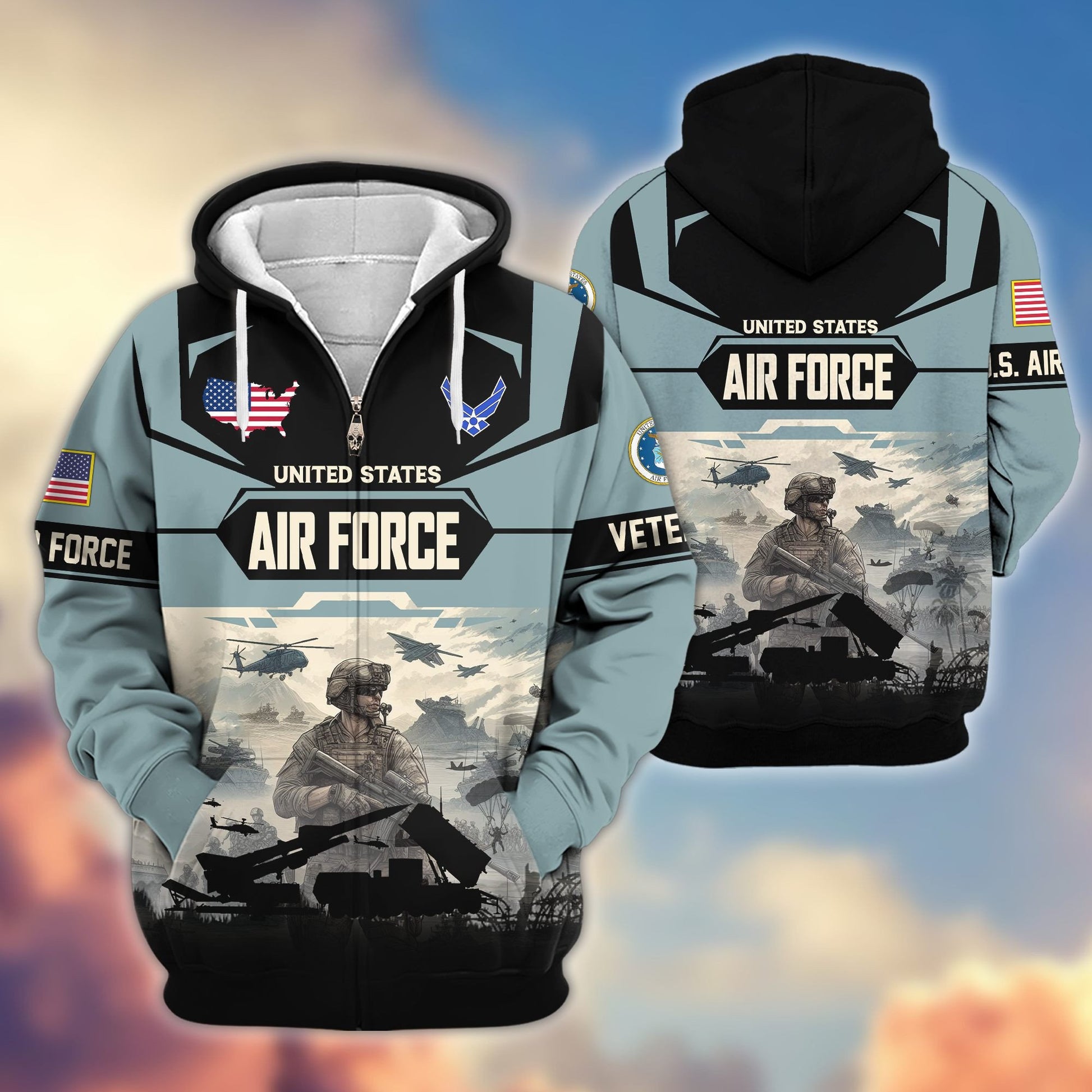 Premium US Veterans Zip Hoodie BPHN021014, Gifts For US Veterans, Gifts On Father's Day, Veterans Day.