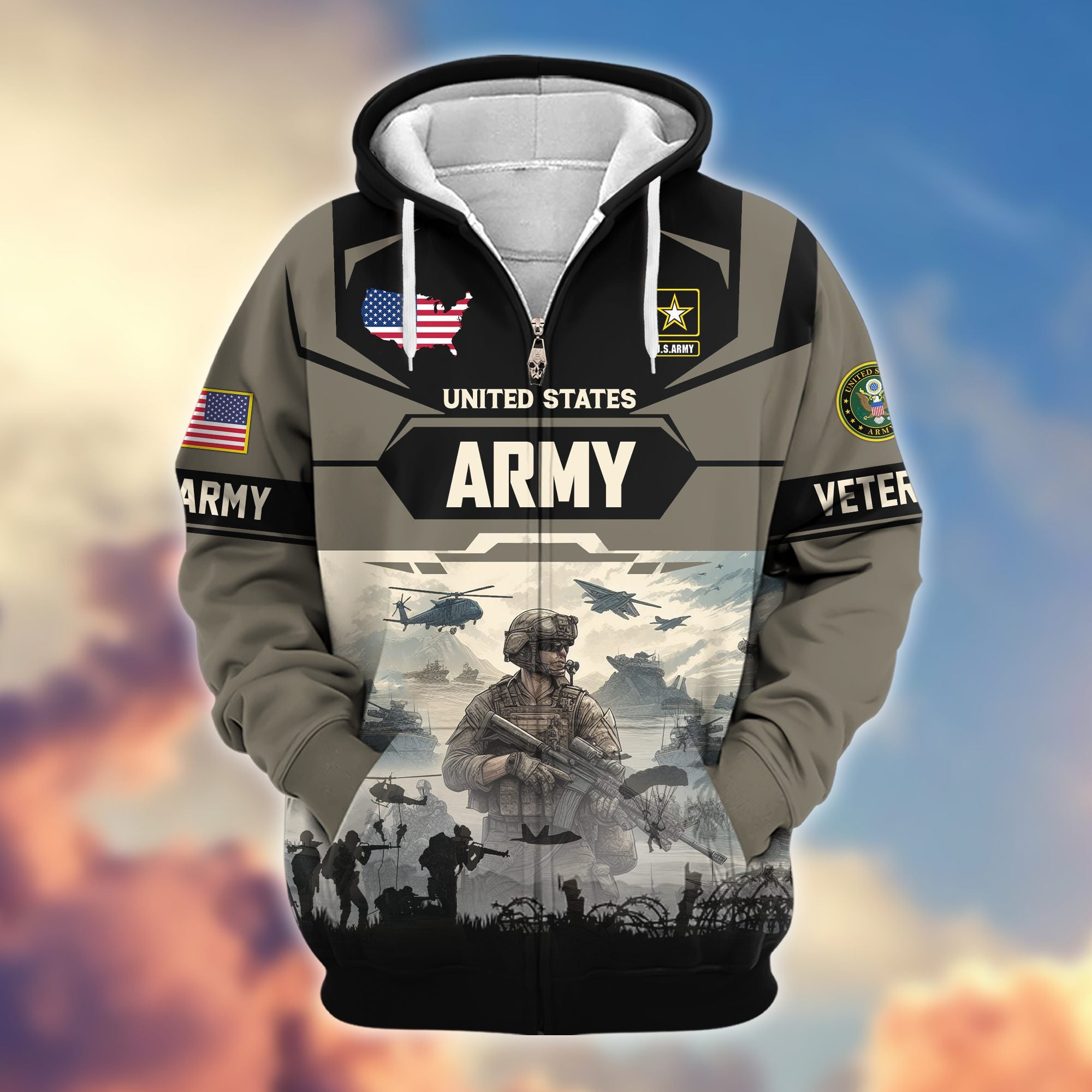 Premium US Veterans Zip Hoodie BPHN021014, Gifts For US Veterans, Gifts On Father's Day, Veterans Day.