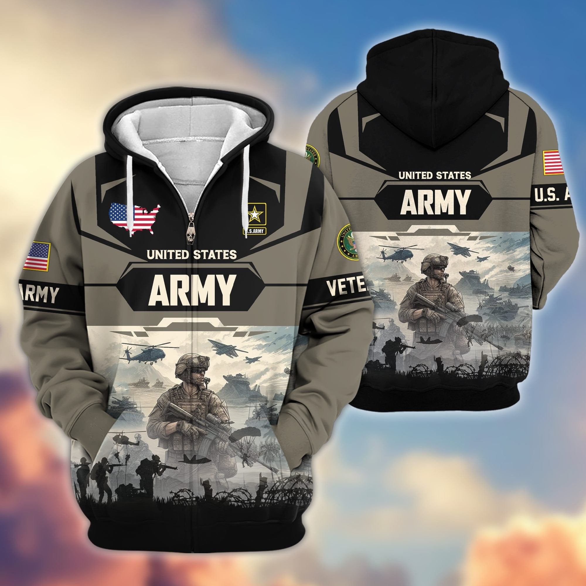 Premium US Veterans Zip Hoodie BPHN021014, Gifts For US Veterans, Gifts On Father's Day, Veterans Day.