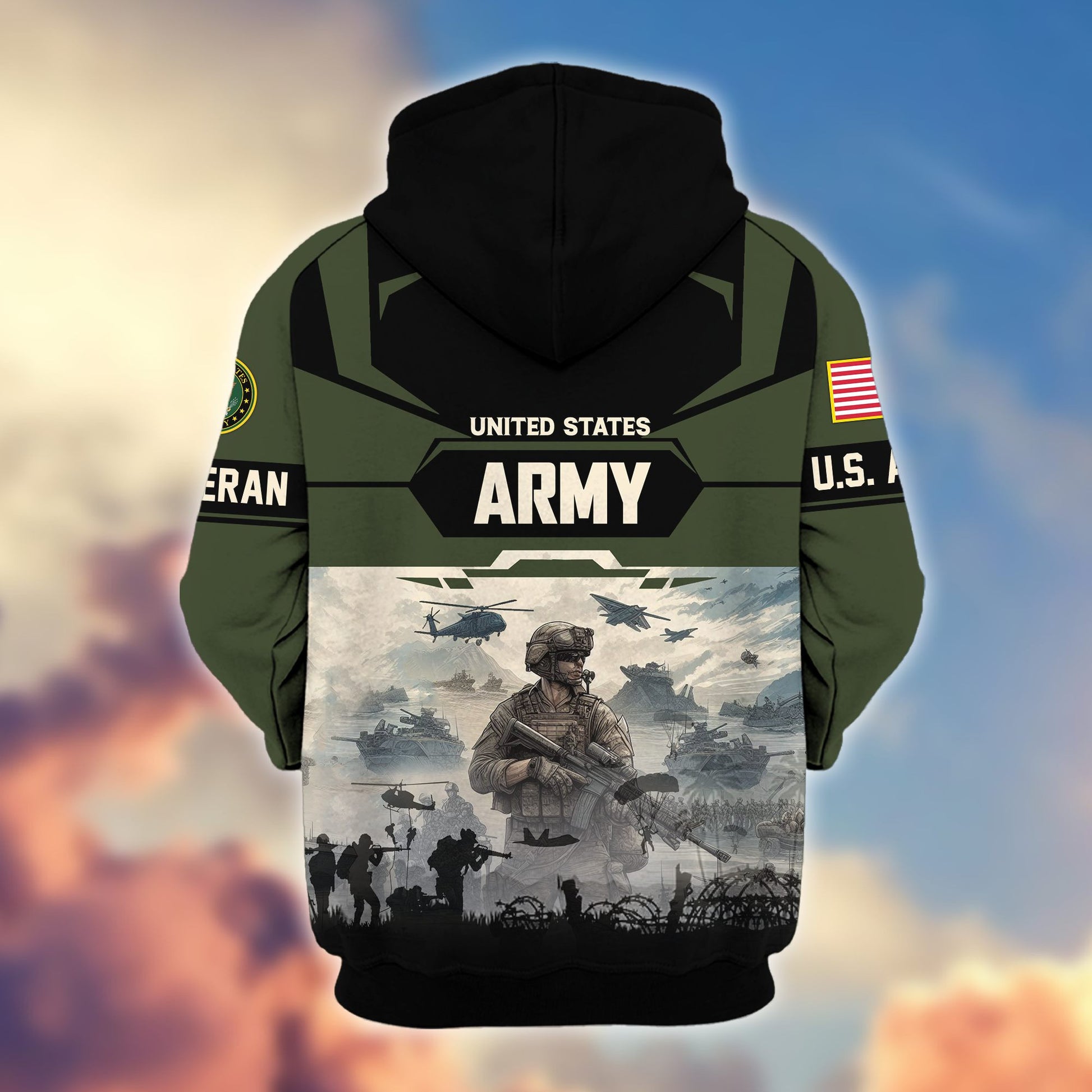 Premium US Veterans Zip Hoodie BPHN021014, Gifts For US Veterans, Gifts On Father's Day, Veterans Day.