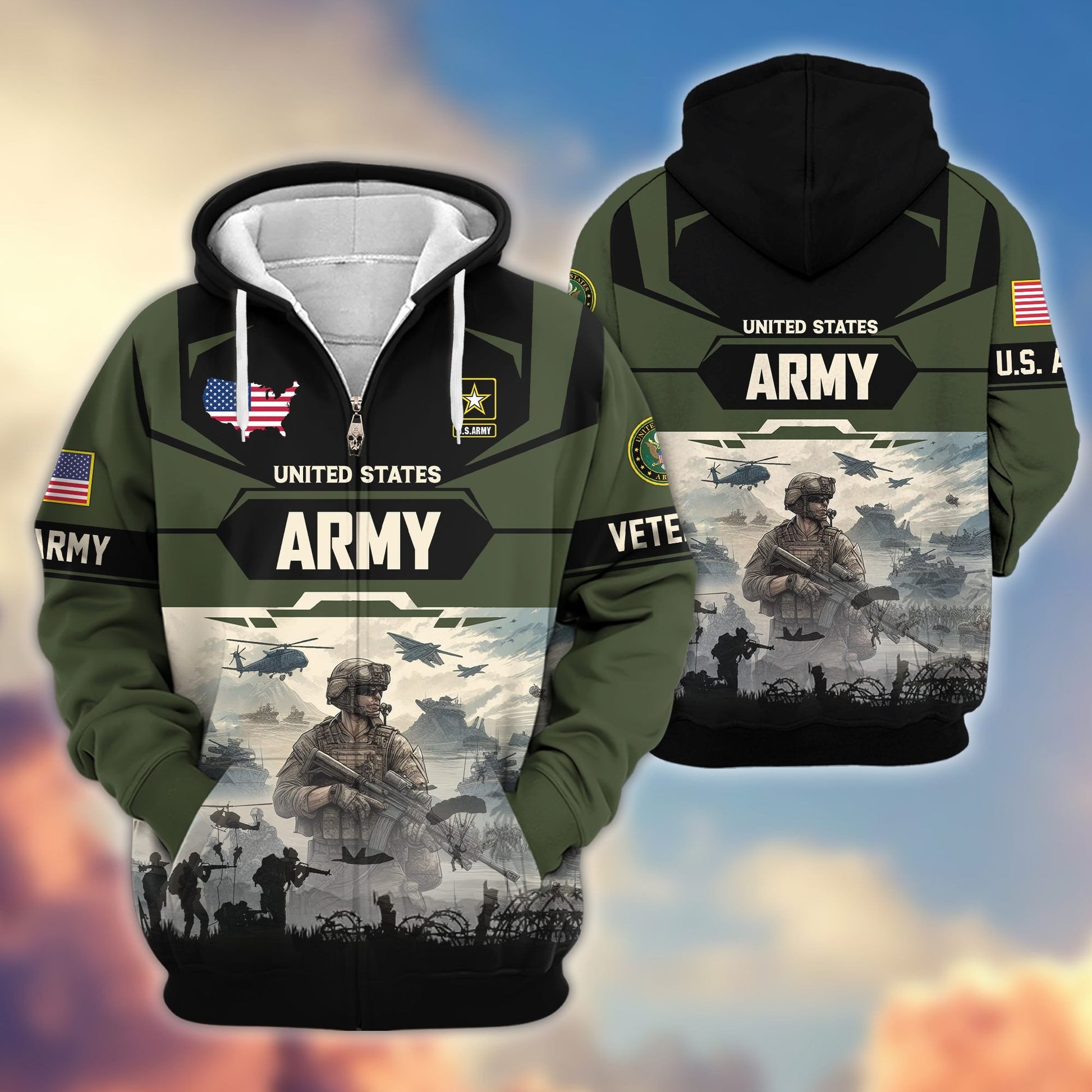 Premium US Veterans Zip Hoodie BPHN021014, Gifts For US Veterans, Gifts On Father's Day, Veterans Day.
