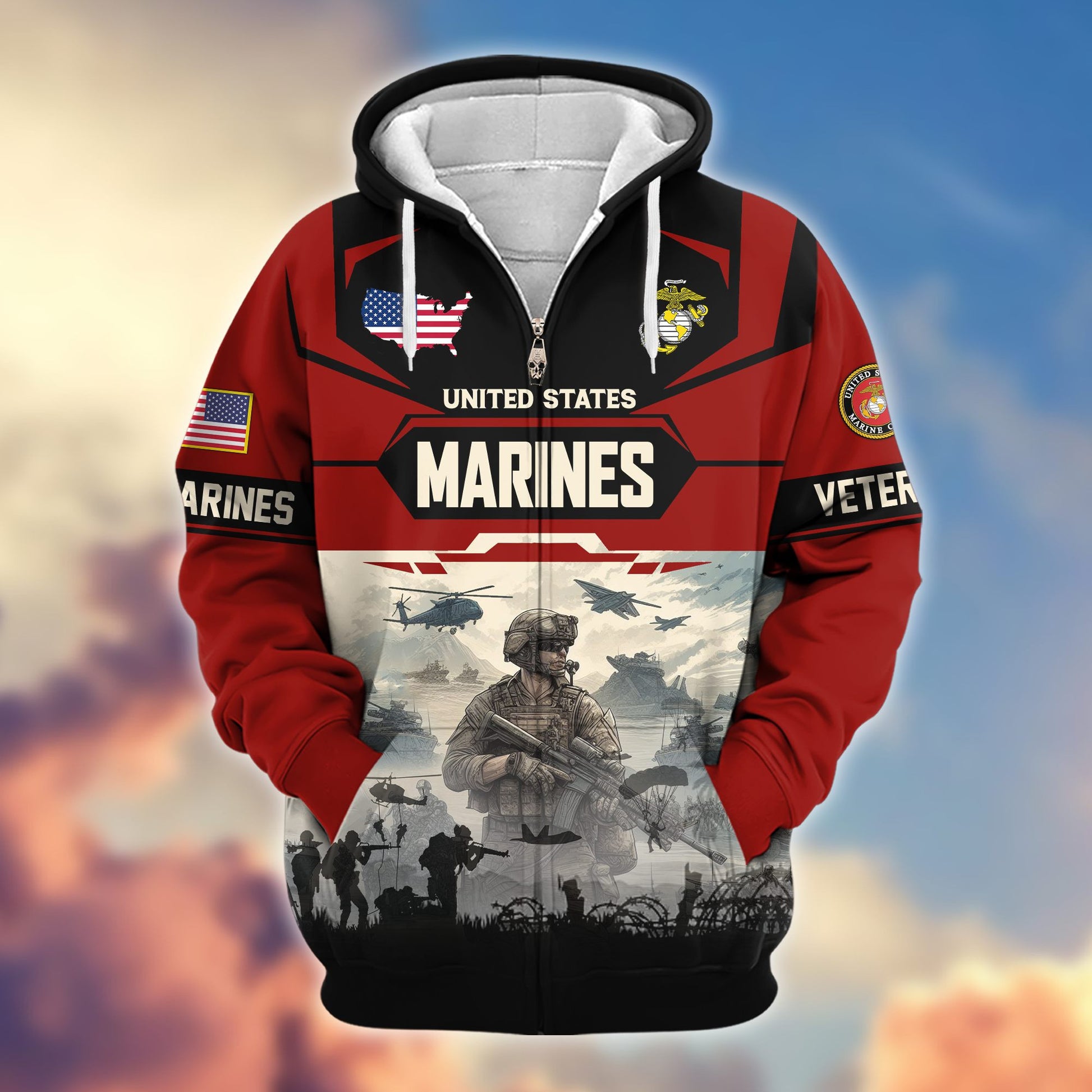 Premium US Veterans Zip Hoodie BPHN021014, Gifts For US Veterans, Gifts On Father's Day, Veterans Day.