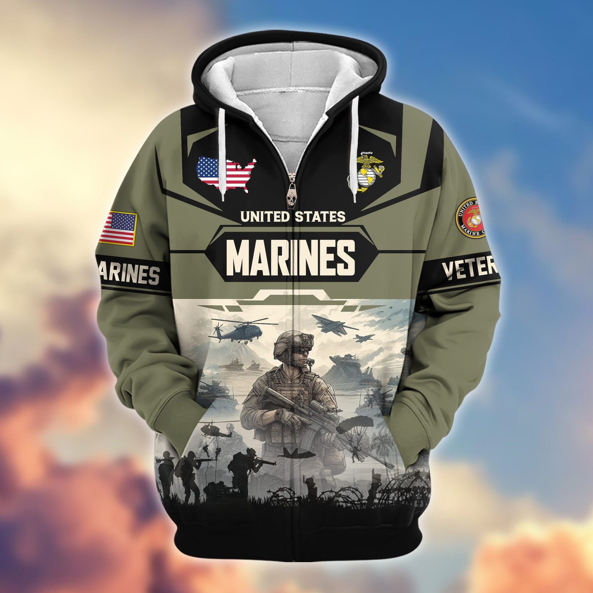 Premium US Veterans Zip Hoodie BPHN021014, Gifts For US Veterans, Gifts On Father's Day, Veterans Day.
