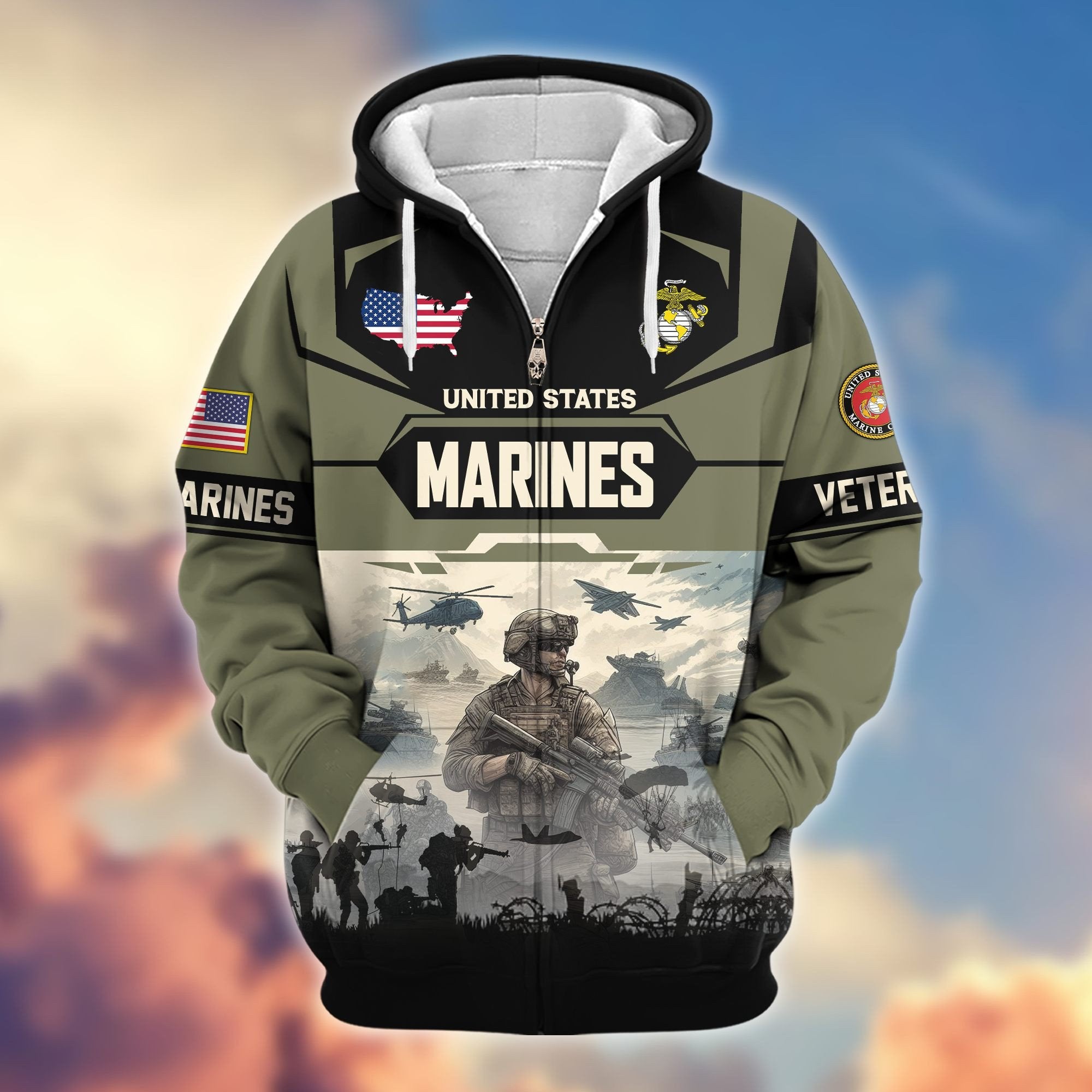 Premium US Veterans Zip Hoodie BPHN021014, Gifts For US Veterans, Gifts On Father's Day, Veterans Day.