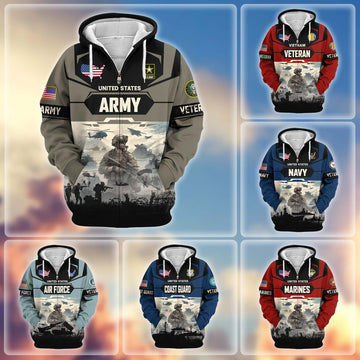 Premium US Veterans Zip Hoodie BPHN021014, Gifts For US Veterans, Gifts On Father's Day, Veterans Day.
