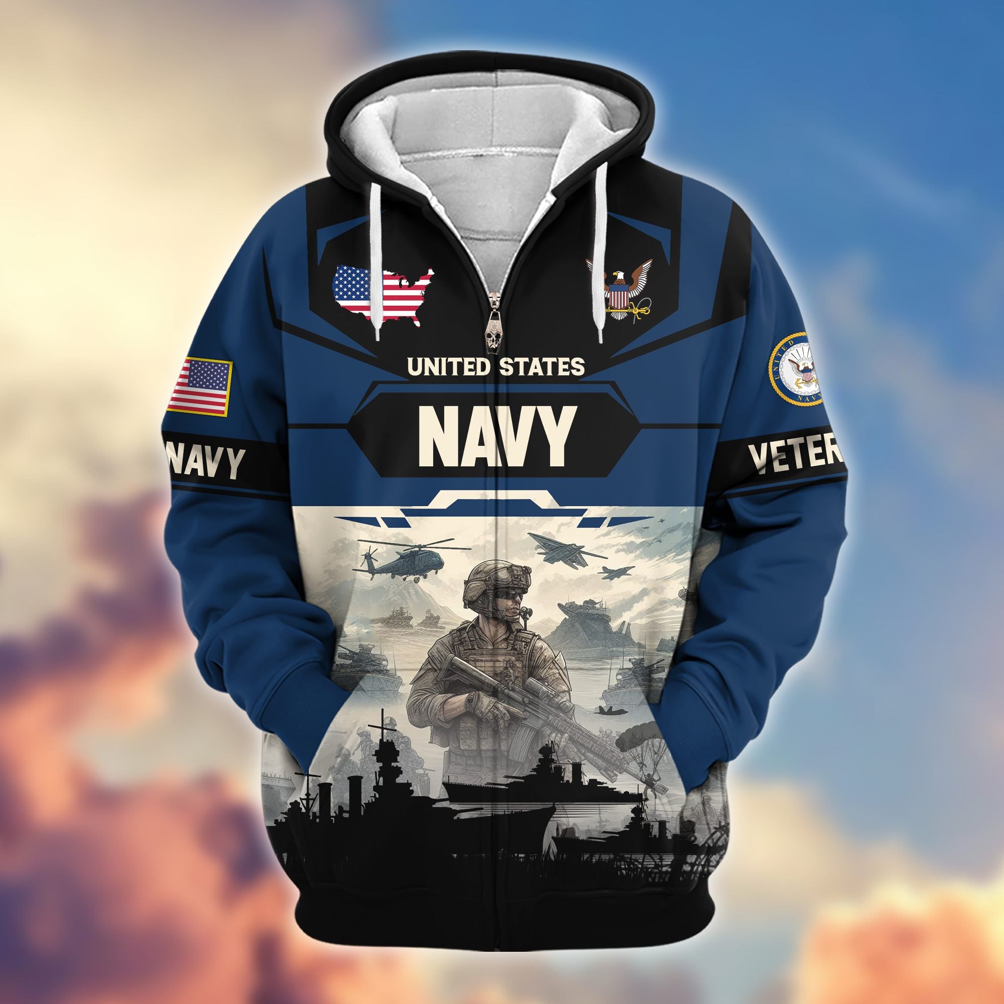 Premium US Veterans Zip Hoodie BPHN021014, Gifts For US Veterans, Gifts On Father's Day, Veterans Day.