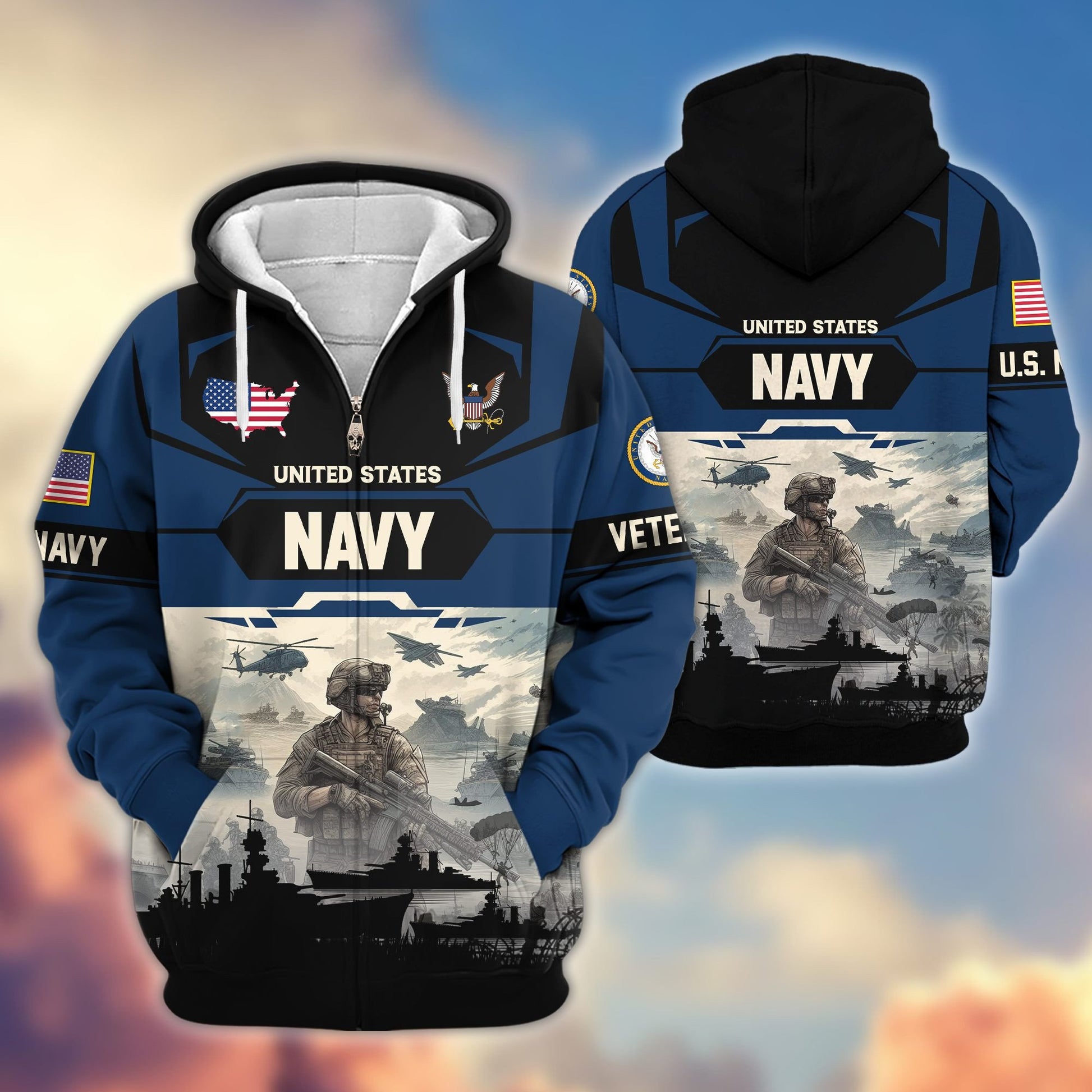 Premium US Veterans Zip Hoodie BPHN021014, Gifts For US Veterans, Gifts On Father's Day, Veterans Day.