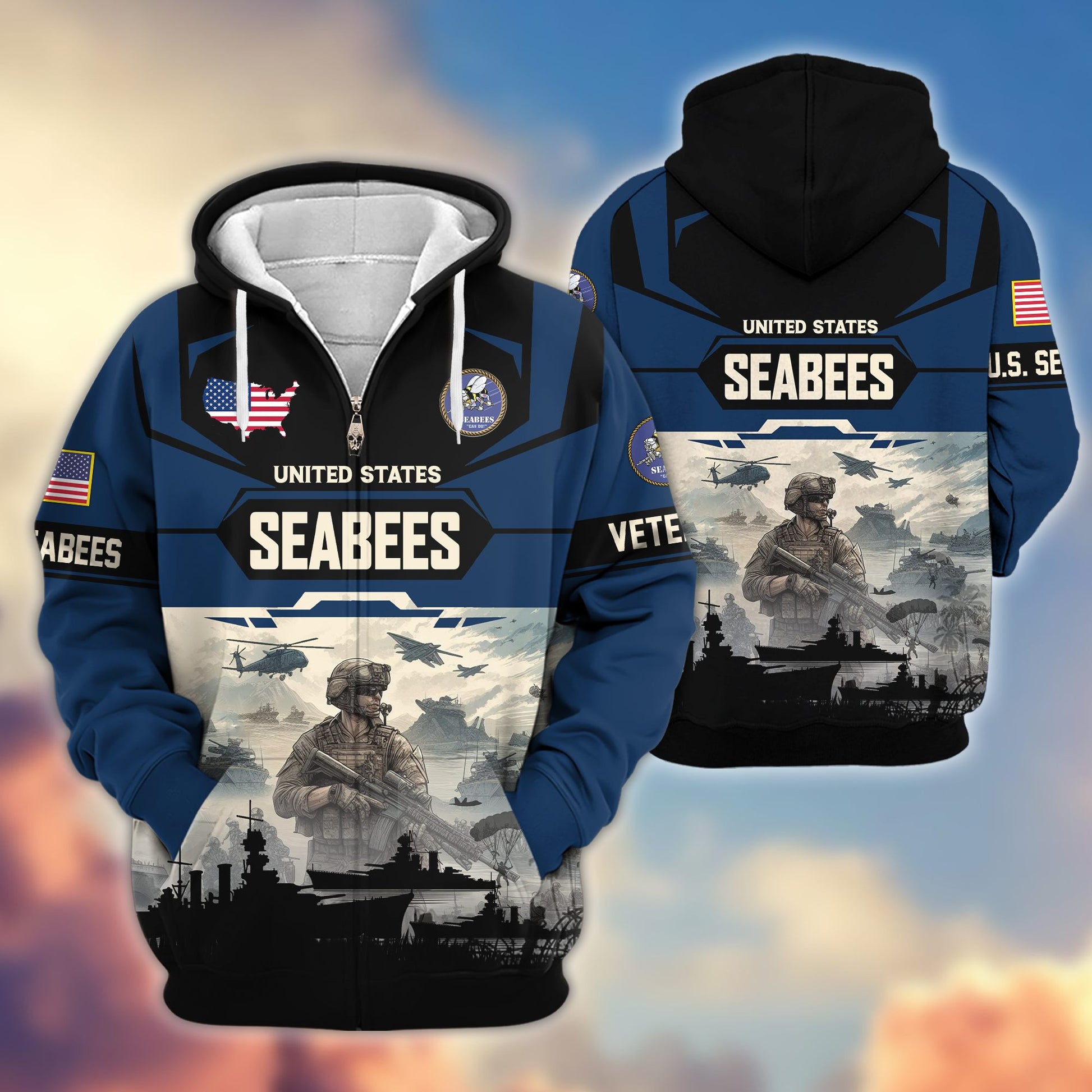 Premium US Veterans Zip Hoodie BPHN021014, Gifts For US Veterans, Gifts On Father's Day, Veterans Day.