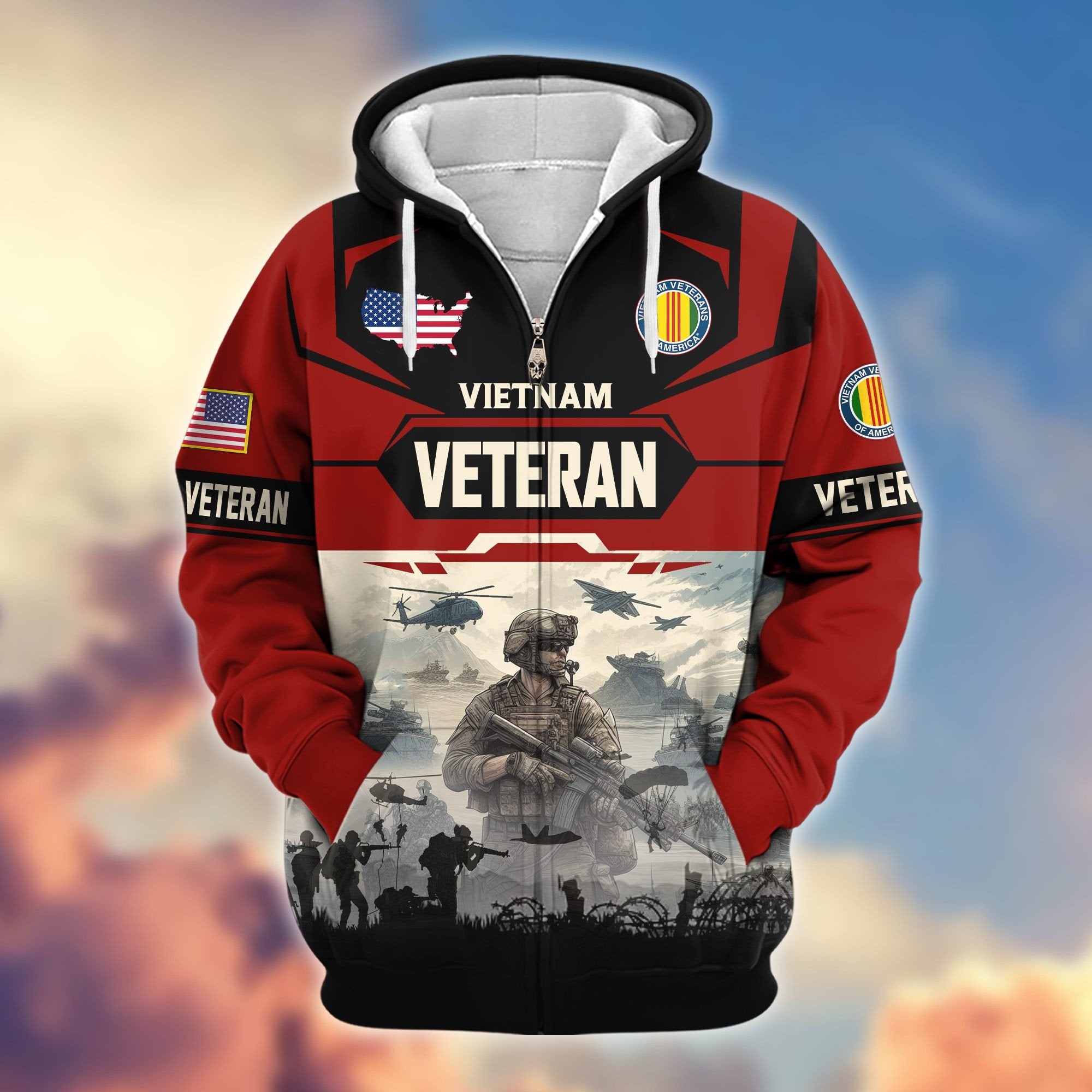 Premium US Veterans Zip Hoodie BPHN021014, Gifts For US Veterans, Gifts On Father's Day, Veterans Day.