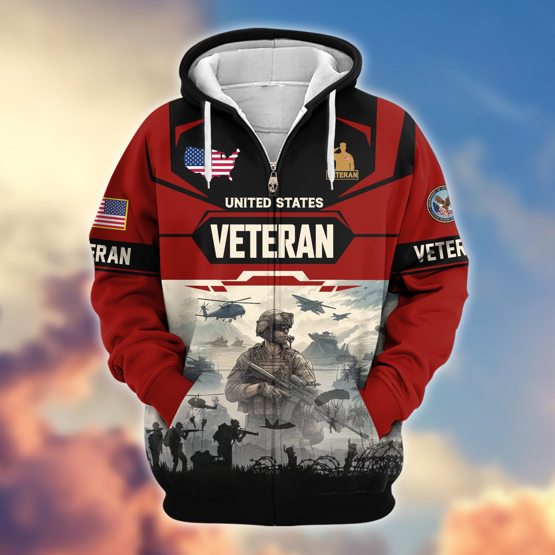 Premium US Veterans Zip Hoodie BPHN021014, Gifts For US Veterans, Gifts On Father's Day, Veterans Day.