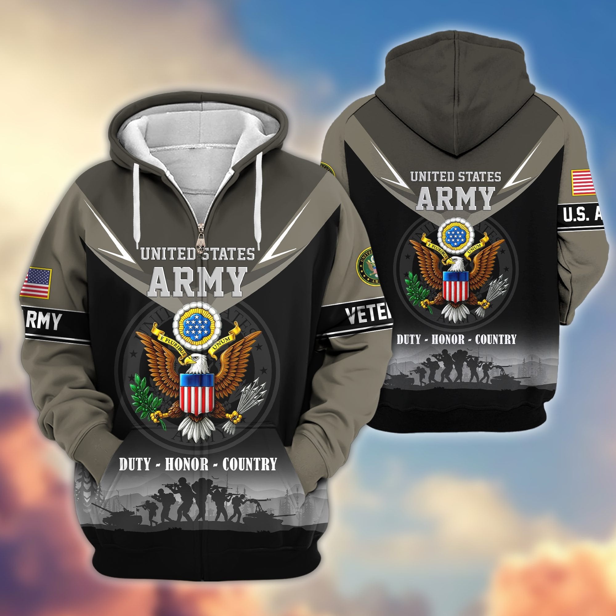 Premium US Veterans Zip Hoodie BPHN091012, Gifts For US Veterans, Gifts On Father's Day, Veterans Day.