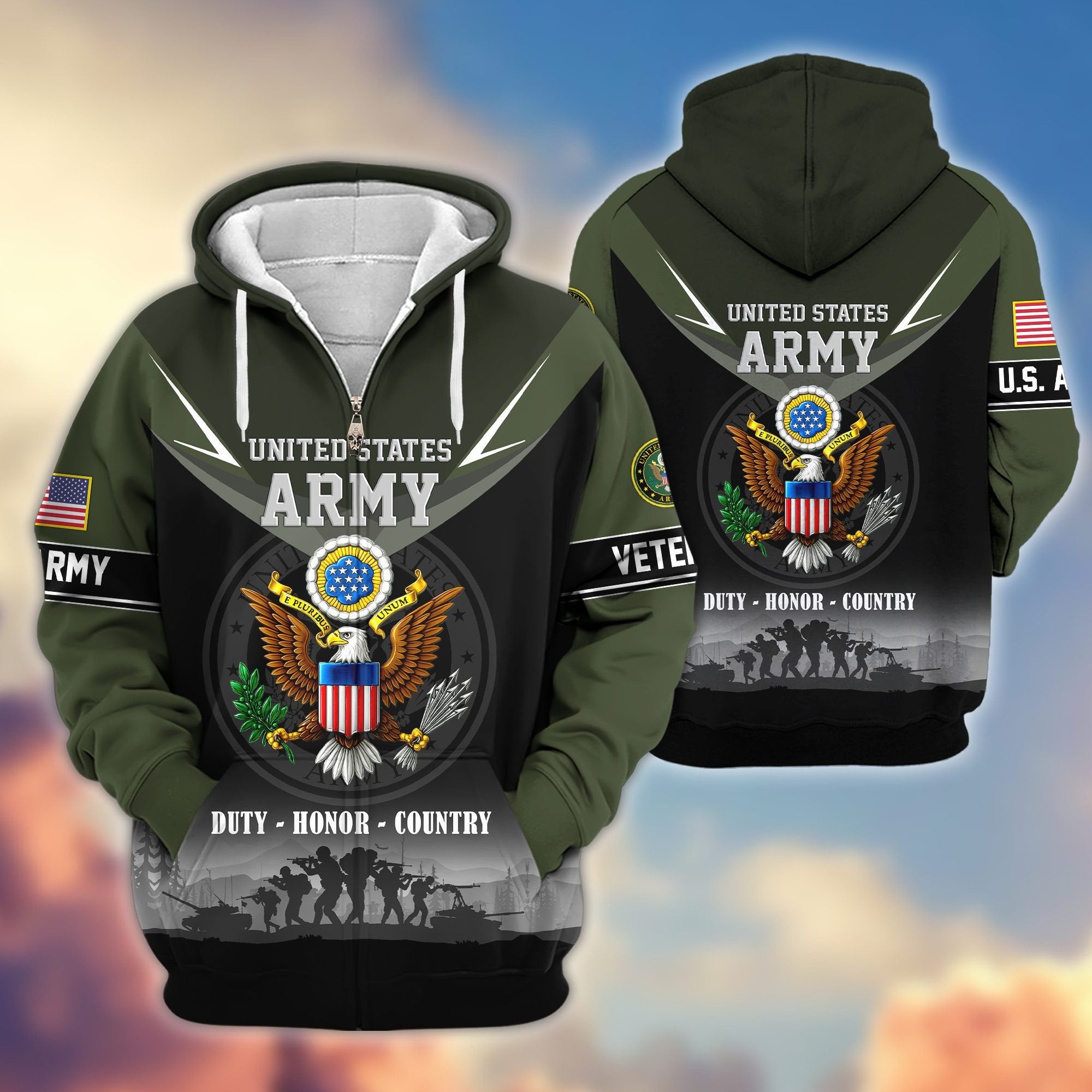 Premium US Veterans Zip Hoodie BPHN091012, Gifts For US Veterans, Gifts On Father's Day, Veterans Day.