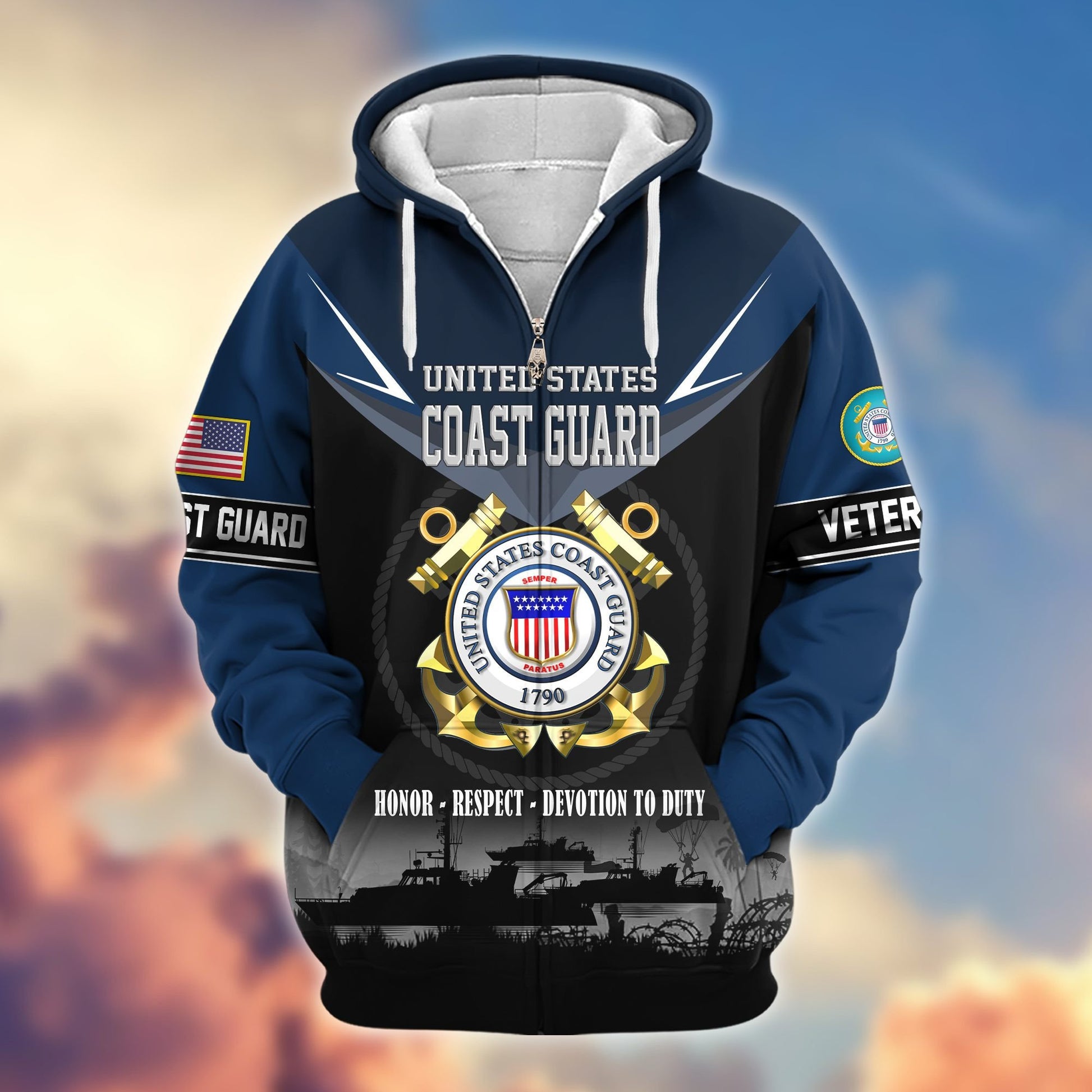 Premium US Veterans Zip Hoodie BPHN091012, Gifts For US Veterans, Gifts On Father's Day, Veterans Day.