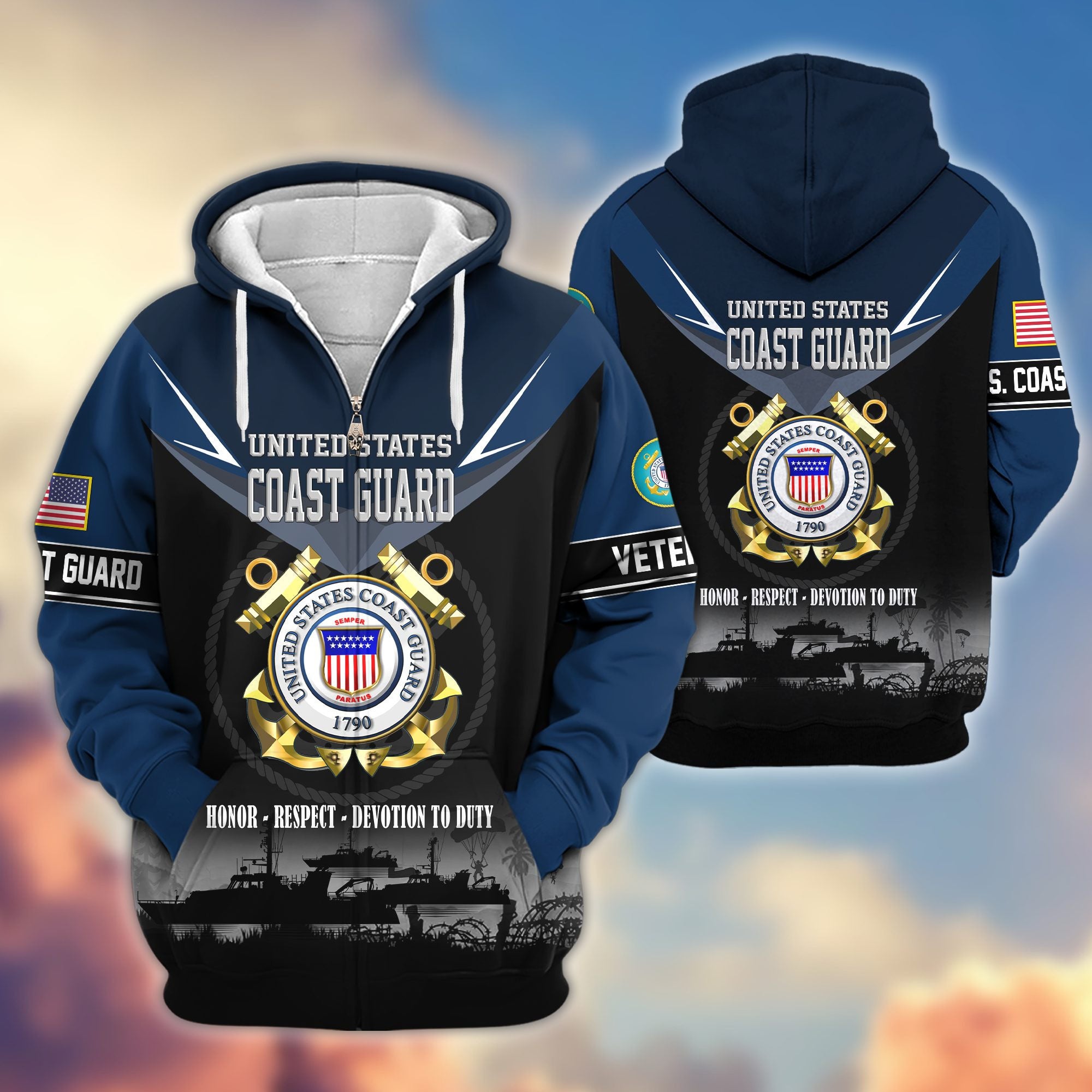 Premium US Veterans Zip Hoodie BPHN091012, Gifts For US Veterans, Gifts On Father's Day, Veterans Day.