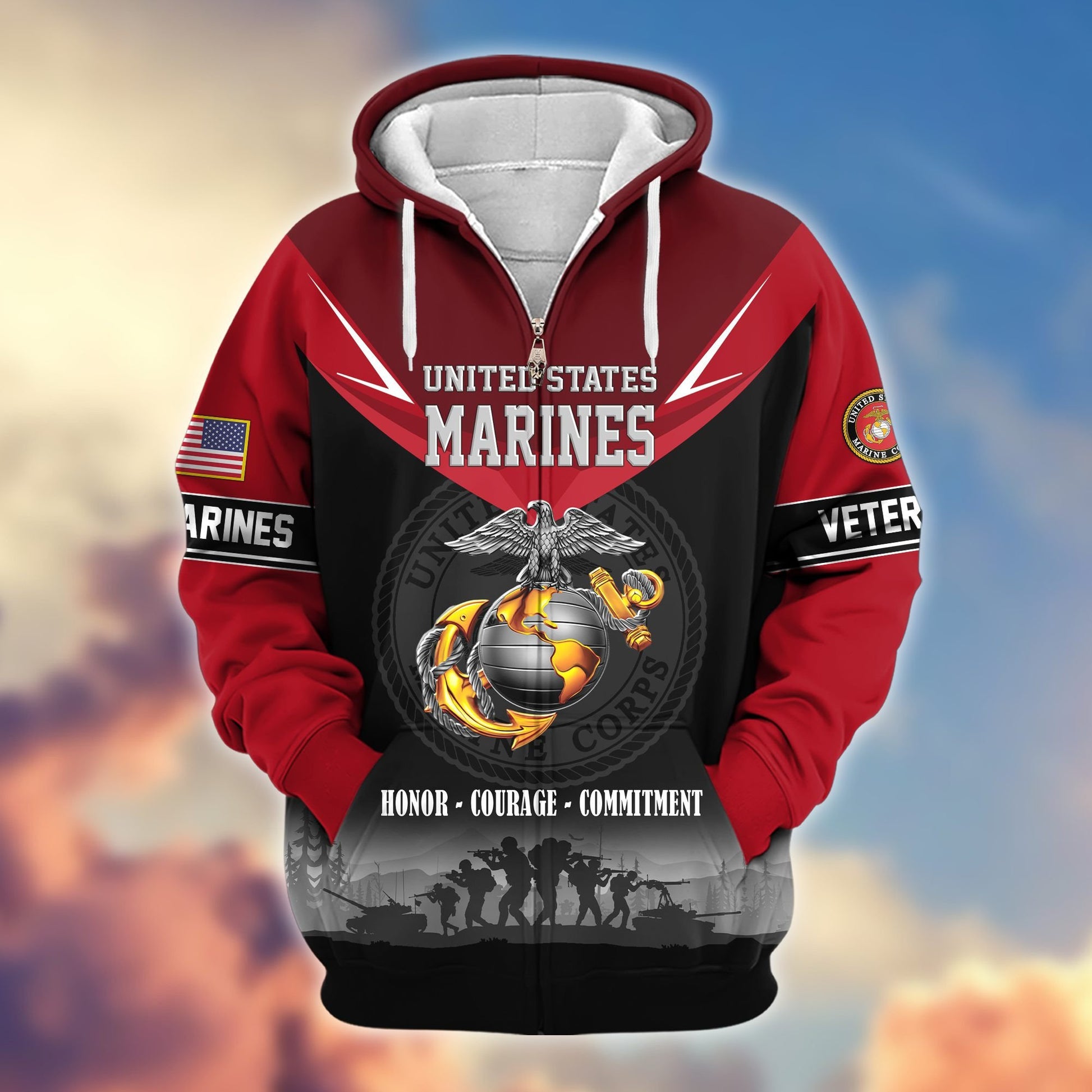Premium US Veterans Zip Hoodie BPHN091012, Gifts For US Veterans, Gifts On Father's Day, Veterans Day.