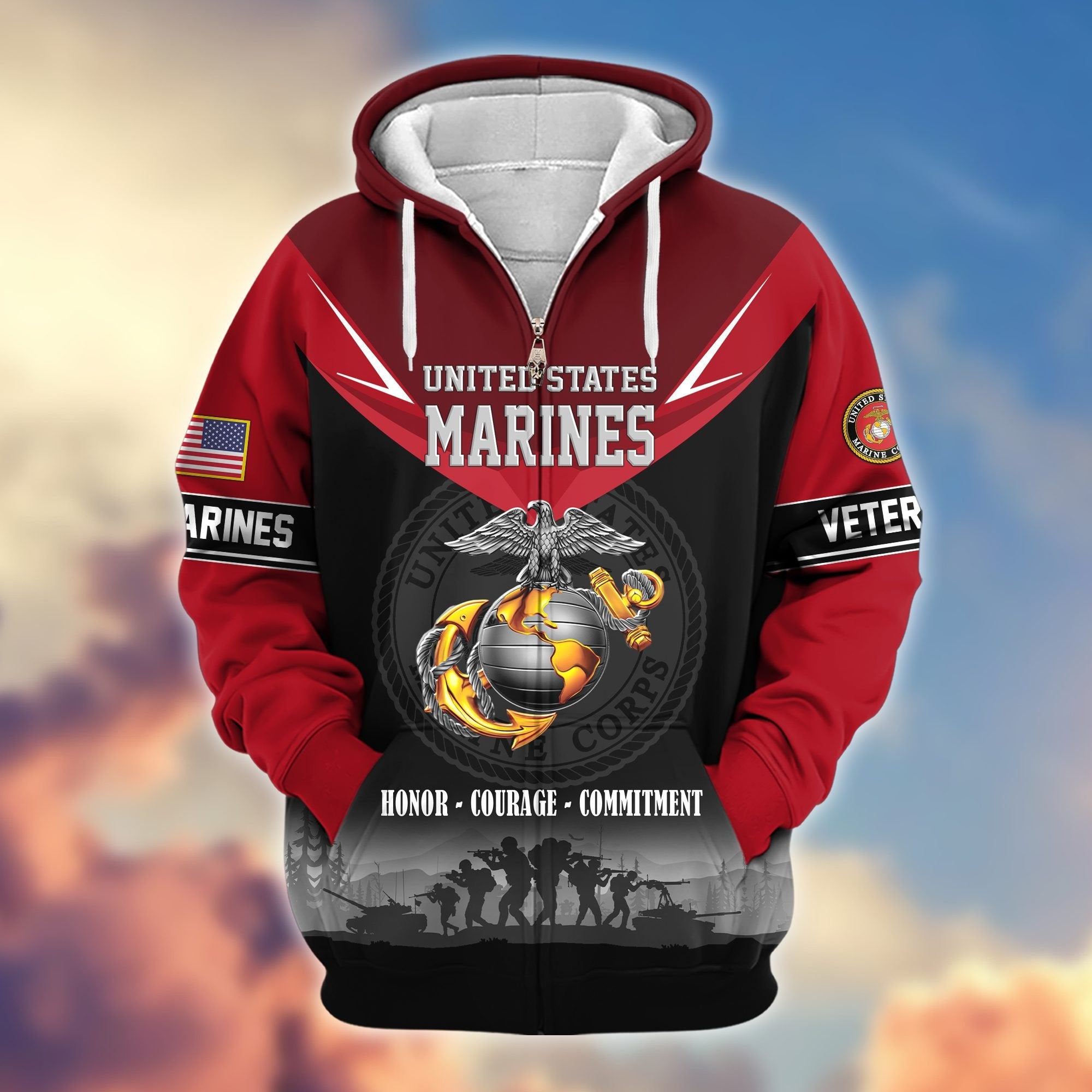 Premium US Veterans Zip Hoodie BPHN091012, Gifts For US Veterans, Gifts On Father's Day, Veterans Day.