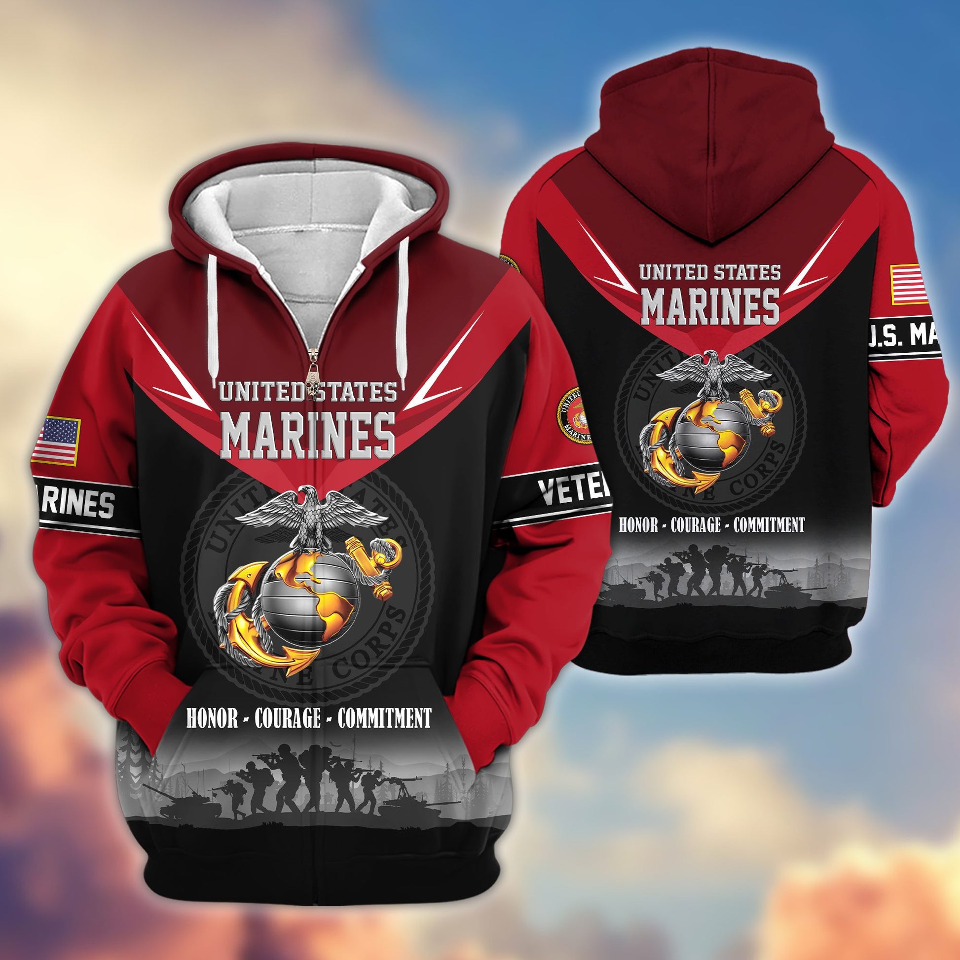 Premium US Veterans Zip Hoodie BPHN091012, Gifts For US Veterans, Gifts On Father's Day, Veterans Day.