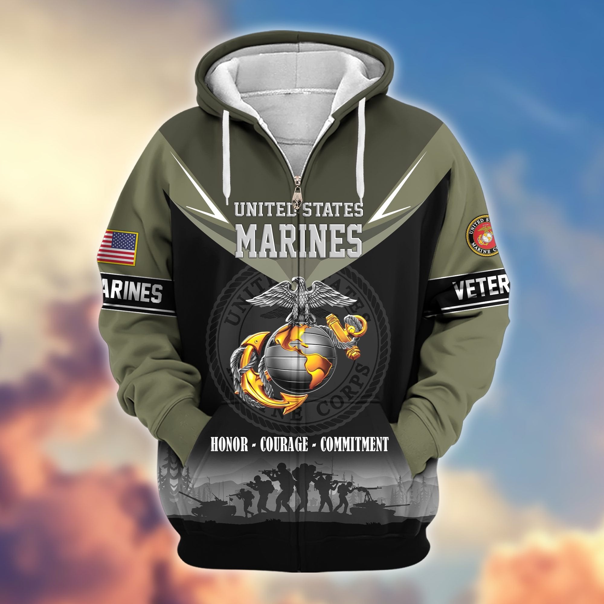 Premium US Veterans Zip Hoodie BPHN091012, Gifts For US Veterans, Gifts On Father's Day, Veterans Day.