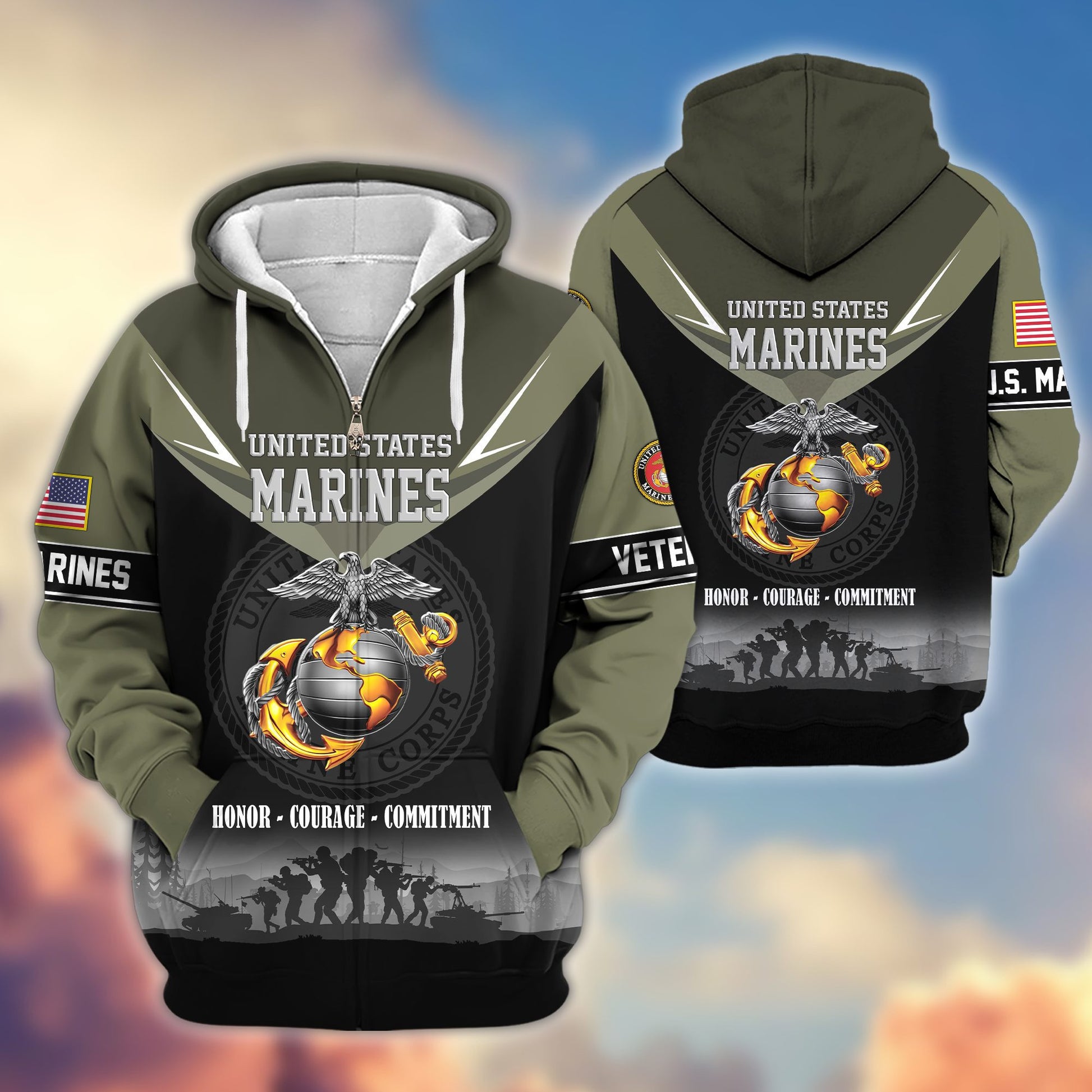 Premium US Veterans Zip Hoodie BPHN091012, Gifts For US Veterans, Gifts On Father's Day, Veterans Day.