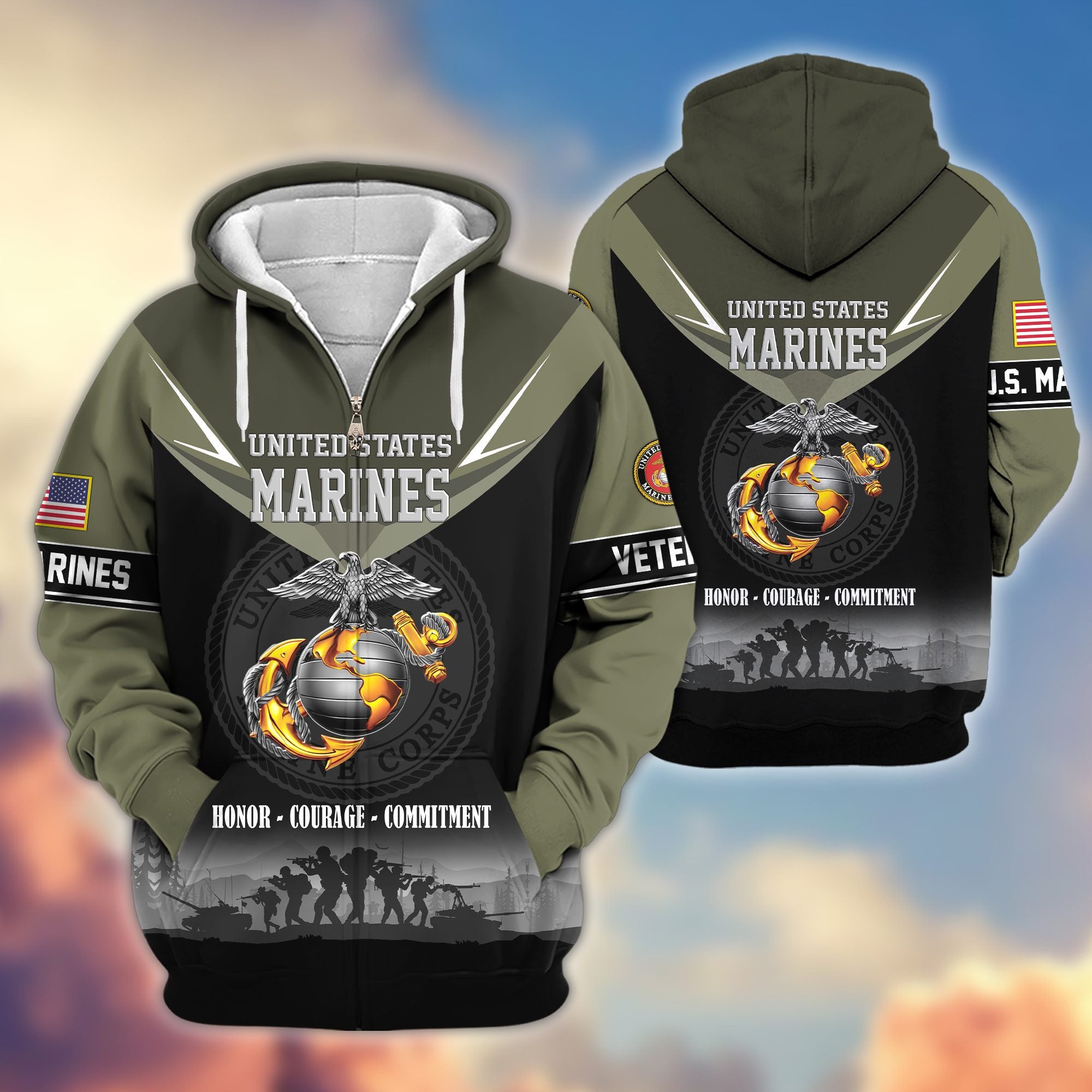 Premium US Veterans Zip Hoodie BPHN091012, Gifts For US Veterans, Gifts On Father's Day, Veterans Day.