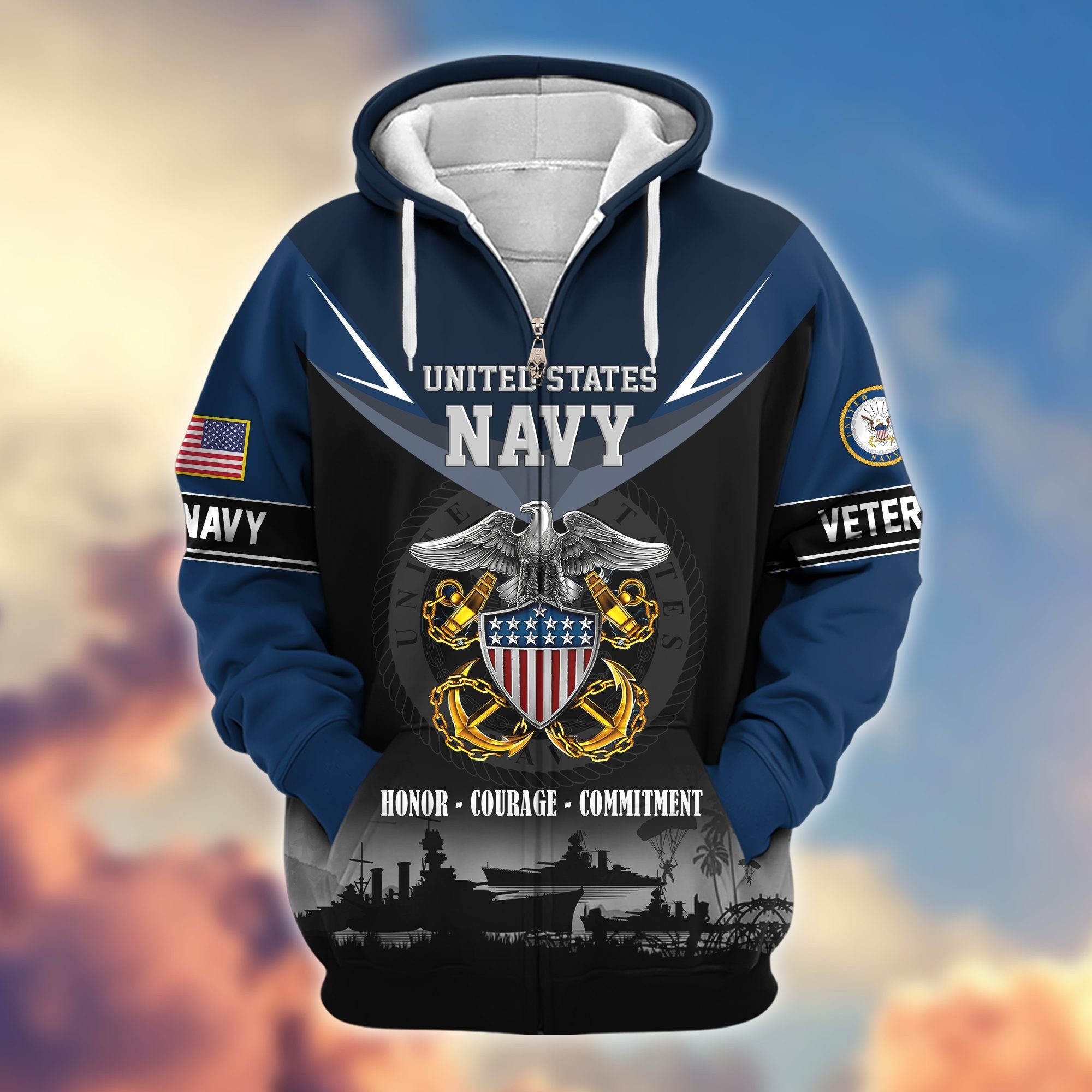 Premium US Veterans Zip Hoodie BPHN091012, Gifts For US Veterans, Gifts On Father's Day, Veterans Day.