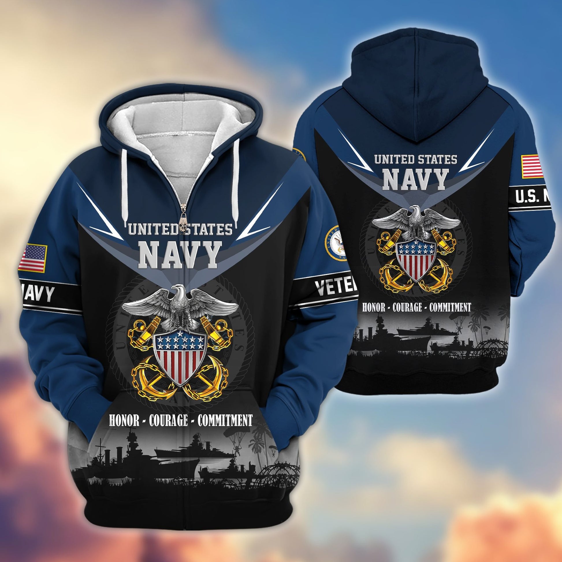 Premium US Veterans Zip Hoodie BPHN091012, Gifts For US Veterans, Gifts On Father's Day, Veterans Day.