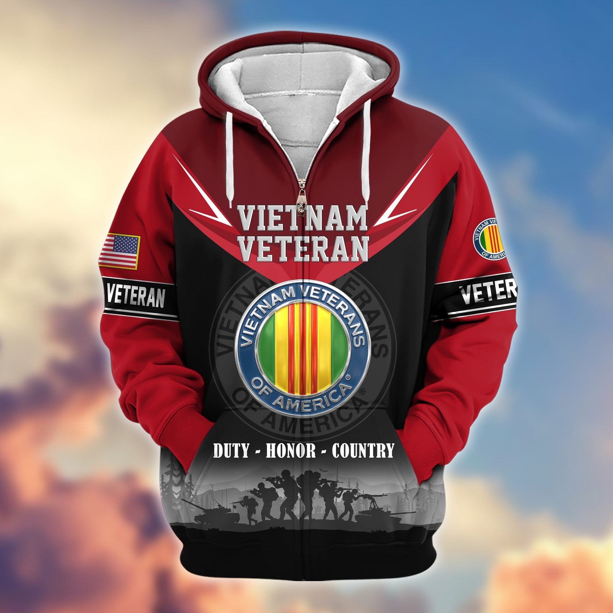 Premium US Veterans Zip Hoodie BPHN091012, Gifts For US Veterans, Gifts On Father's Day, Veterans Day.