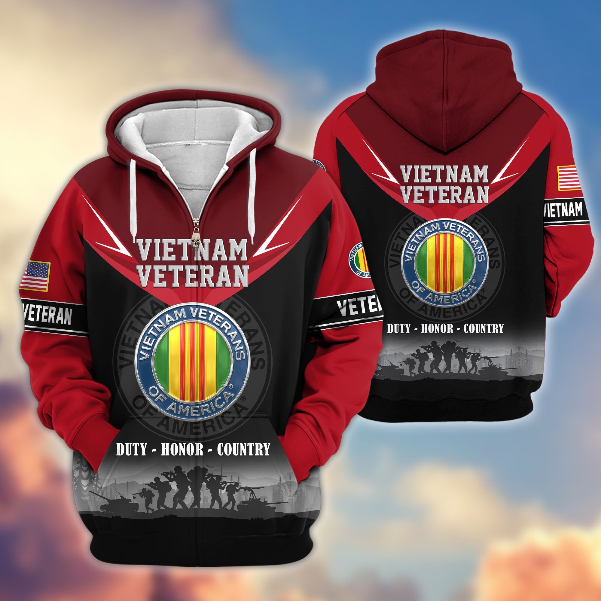 Premium US Veterans Zip Hoodie BPHN091012, Gifts For US Veterans, Gifts On Father's Day, Veterans Day.