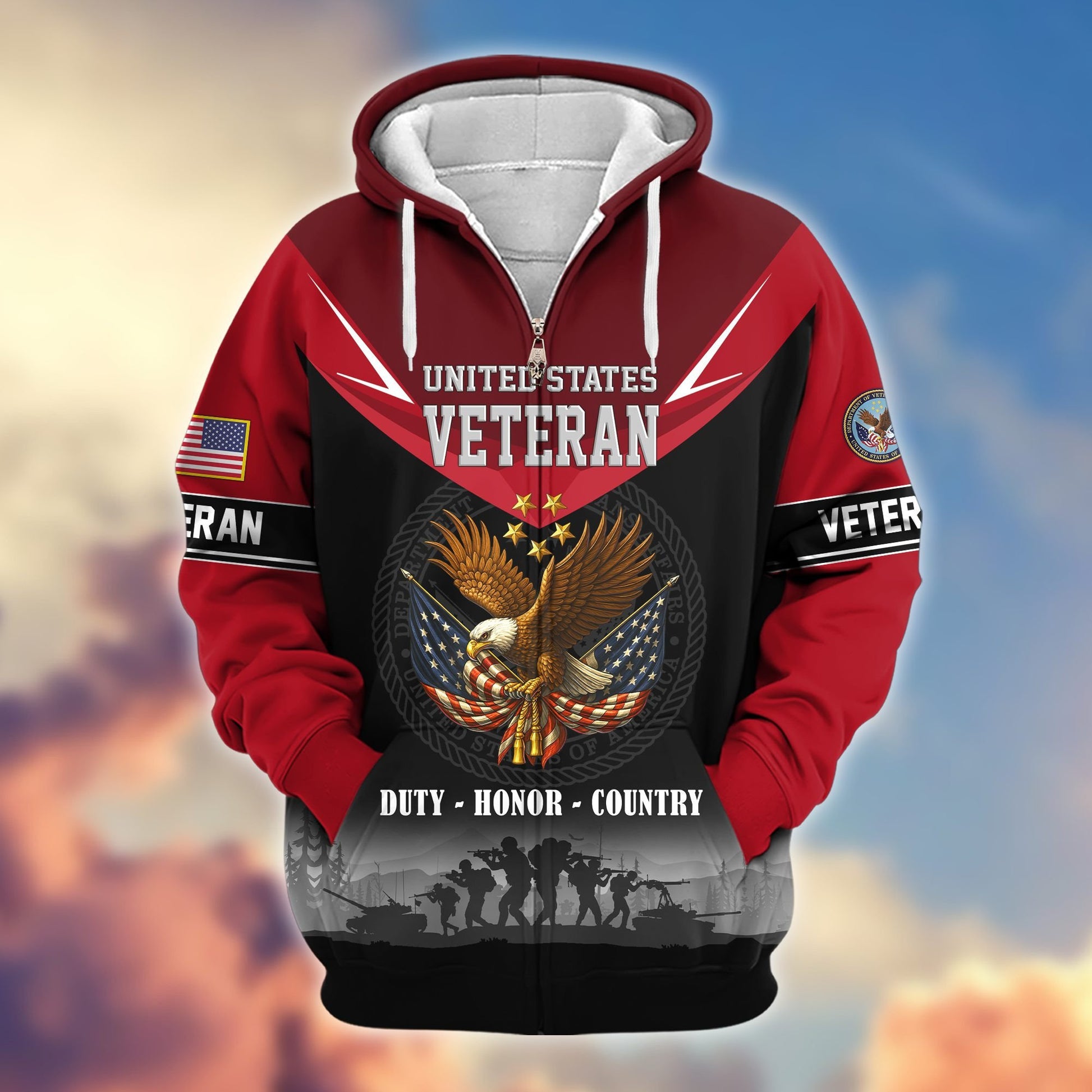 Premium US Veterans Zip Hoodie BPHN091012, Gifts For US Veterans, Gifts On Father's Day, Veterans Day.