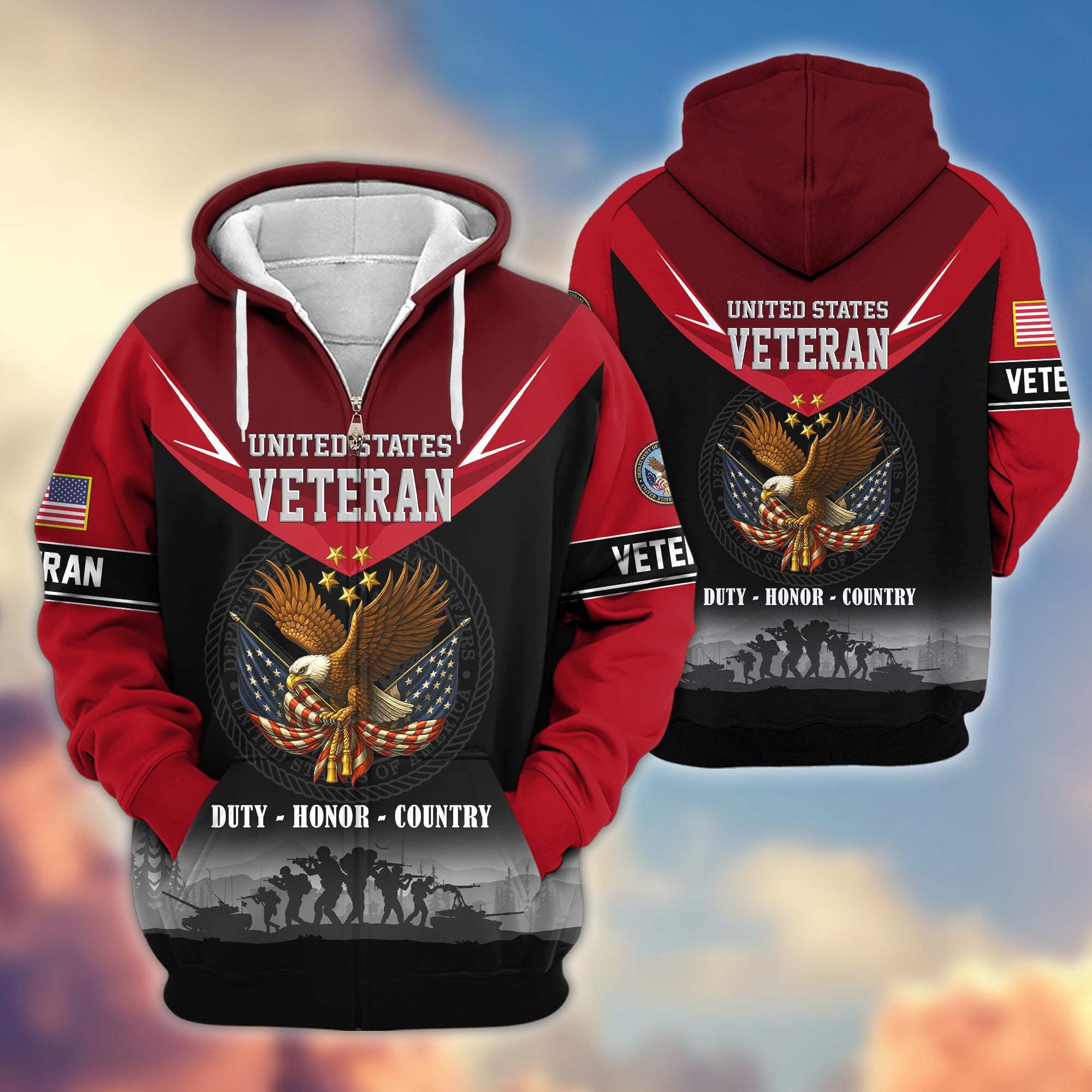 Premium US Veterans Zip Hoodie BPHN091012, Gifts For US Veterans, Gifts On Father's Day, Veterans Day.