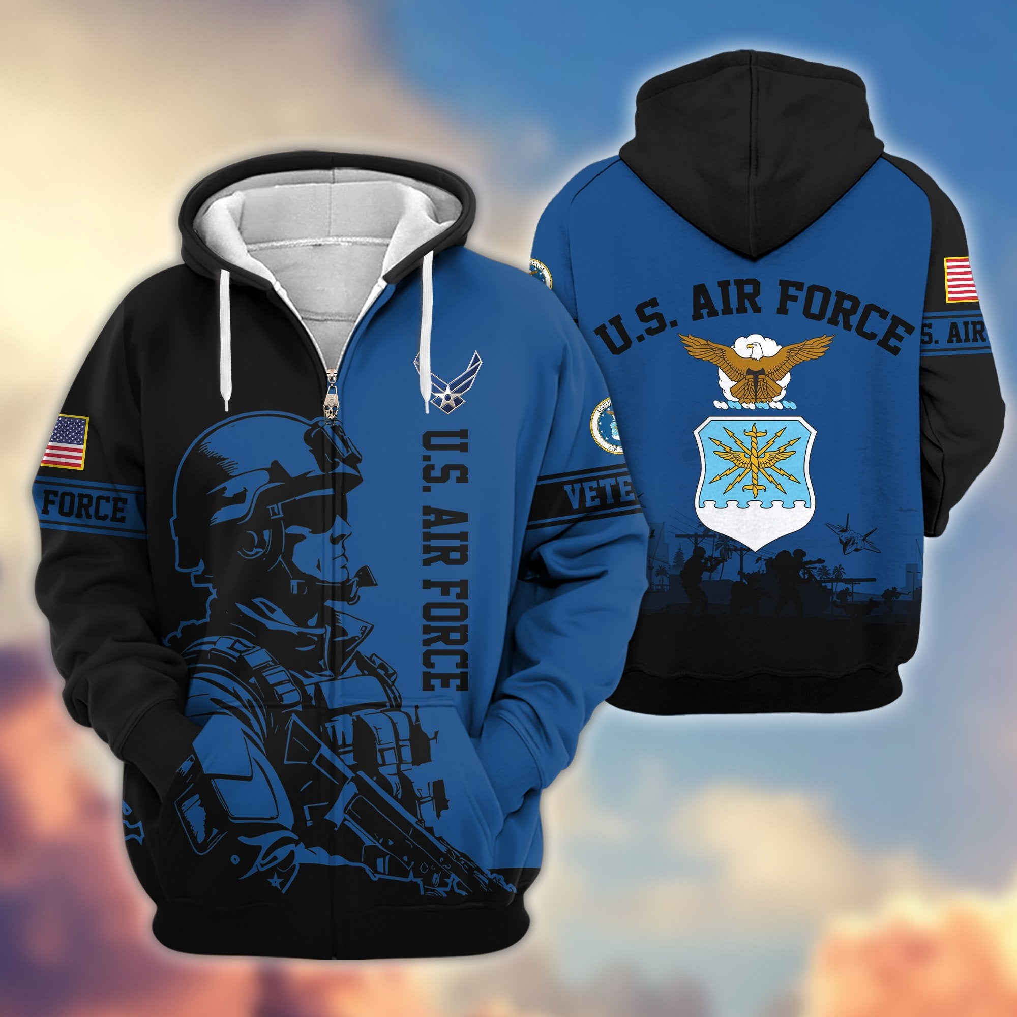 Premium US Veterans Zip Hoodie BPHN081013, Gifts For US Veterans, Gifts On Father's Day, Veterans Day.
