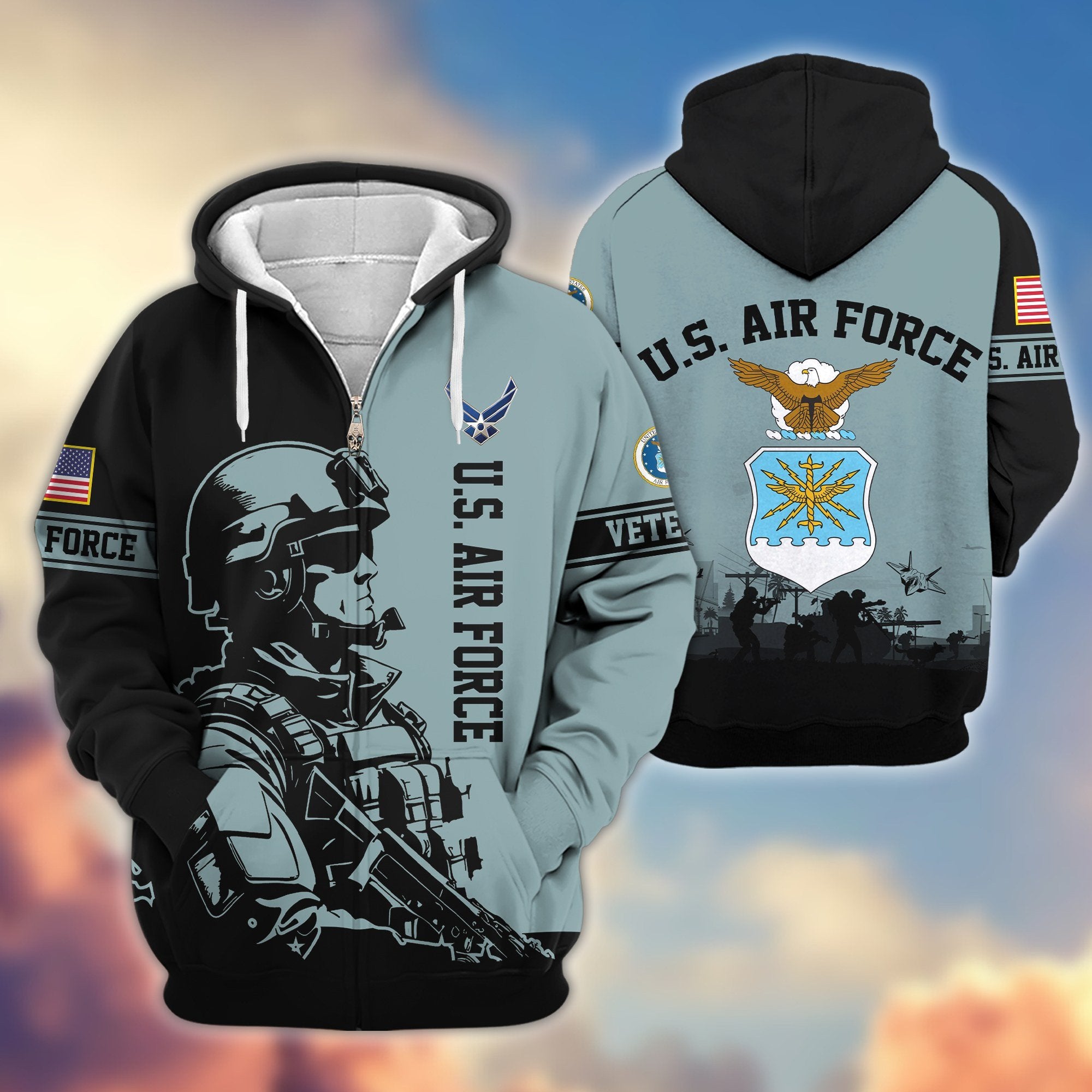 Premium US Veterans Zip Hoodie BPHN081013, Gifts For US Veterans, Gifts On Father's Day, Veterans Day.