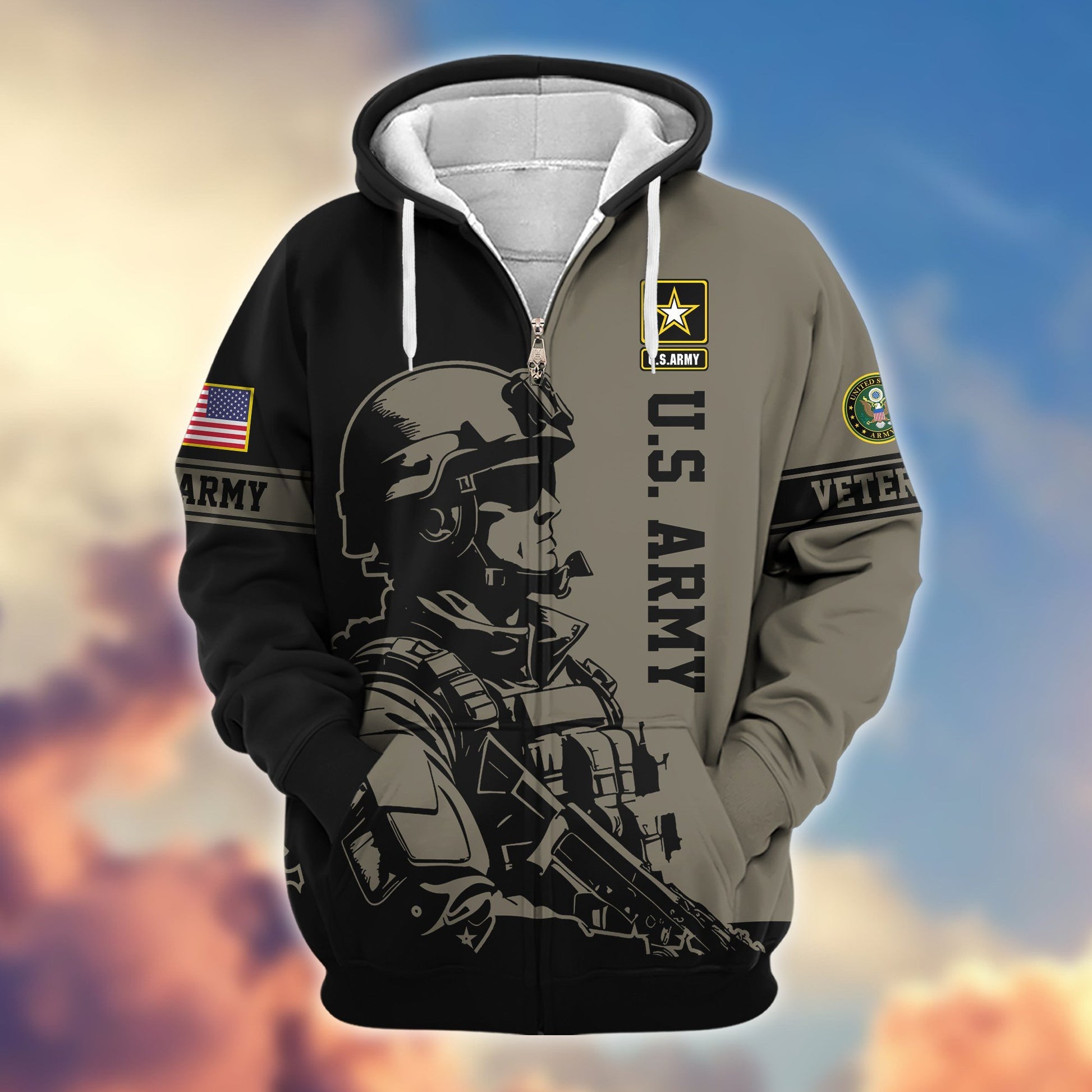 Premium US Veterans Zip Hoodie BPHN081013, Gifts For US Veterans, Gifts On Father's Day, Veterans Day.