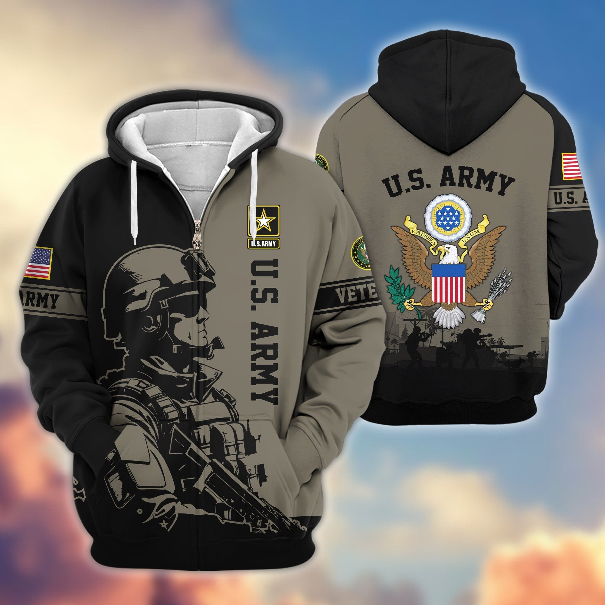 Premium US Veterans Zip Hoodie BPHN081013, Gifts For US Veterans, Gifts On Father's Day, Veterans Day.