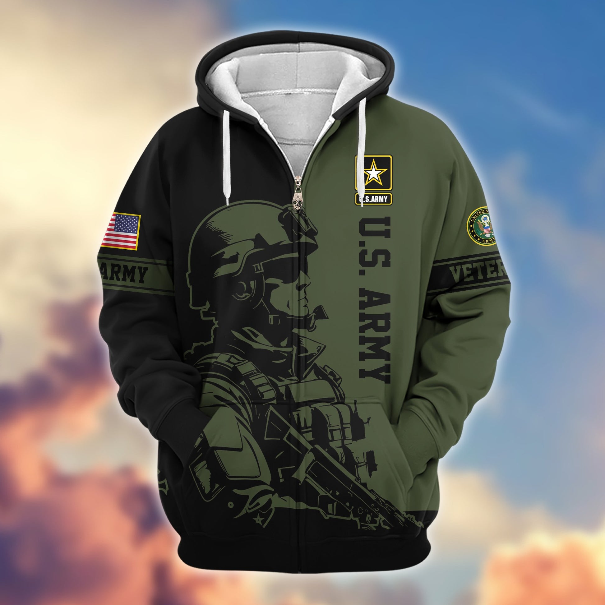 Premium US Veterans Zip Hoodie BPHN081013, Gifts For US Veterans, Gifts On Father's Day, Veterans Day.