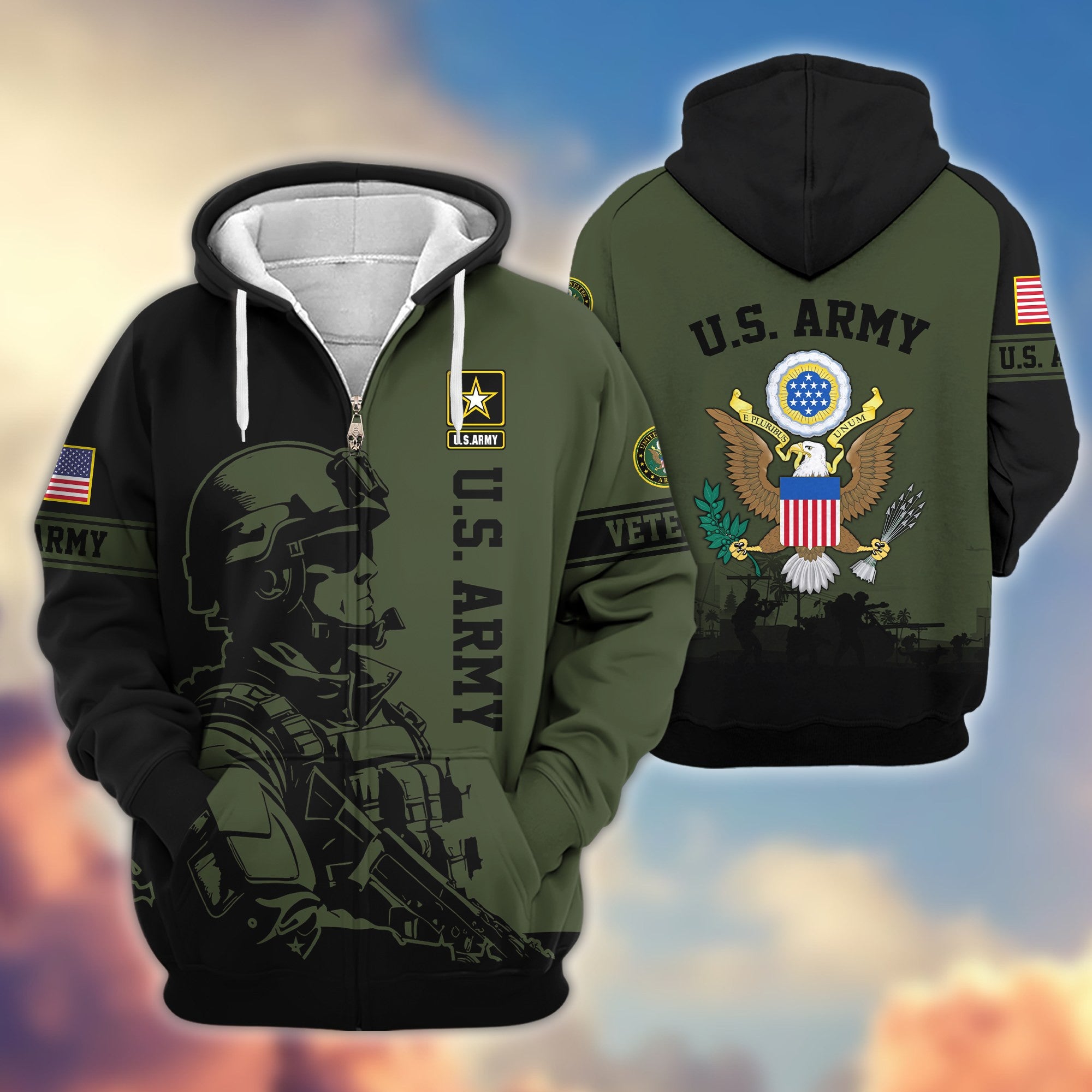Premium US Veterans Zip Hoodie BPHN081013, Gifts For US Veterans, Gifts On Father's Day, Veterans Day.