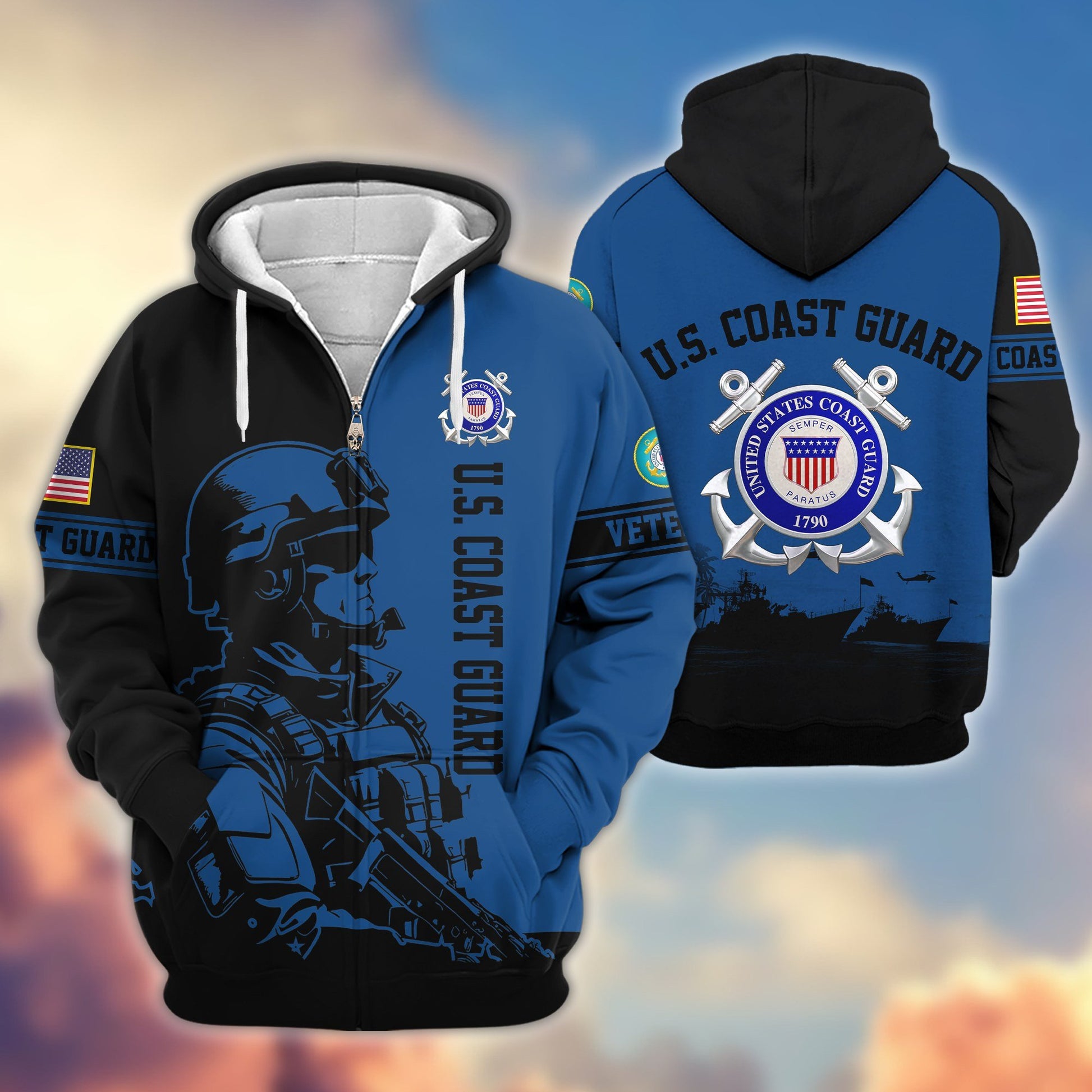 Premium US Veterans Zip Hoodie BPHN081013, Gifts For US Veterans, Gifts On Father's Day, Veterans Day.