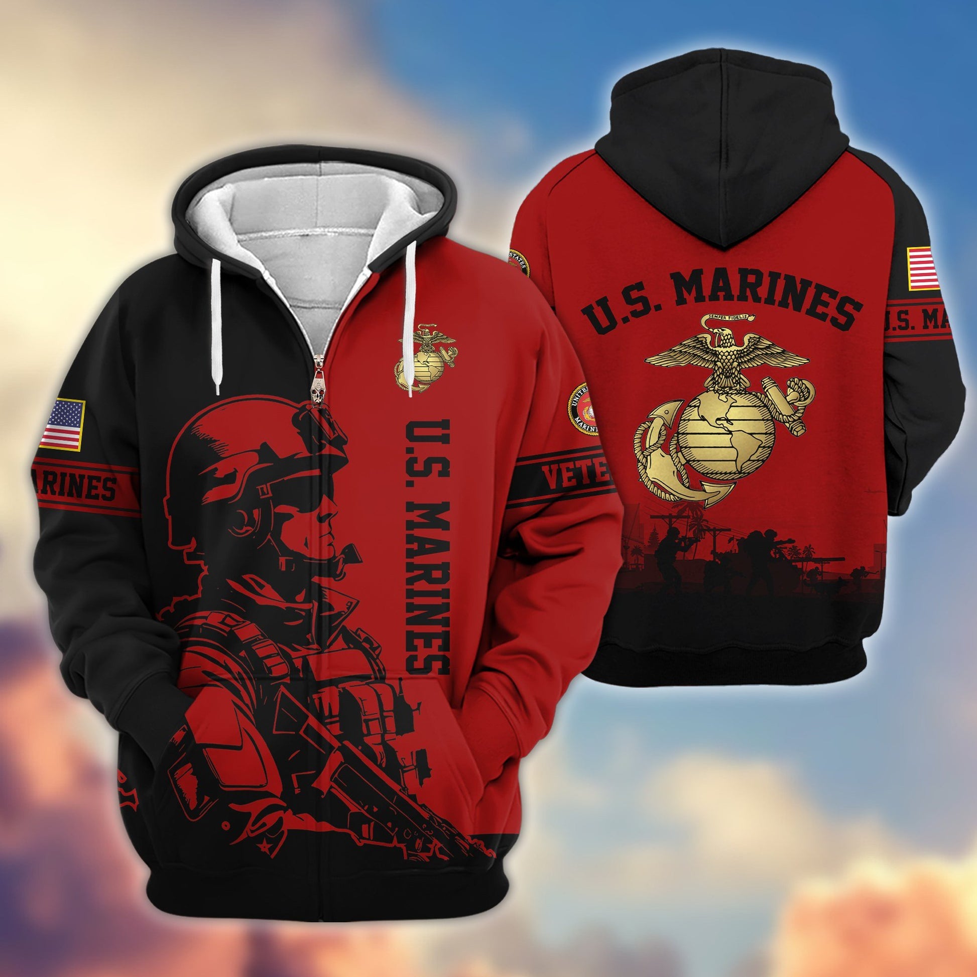 Premium US Veterans Zip Hoodie BPHN081013, Gifts For US Veterans, Gifts On Father's Day, Veterans Day.