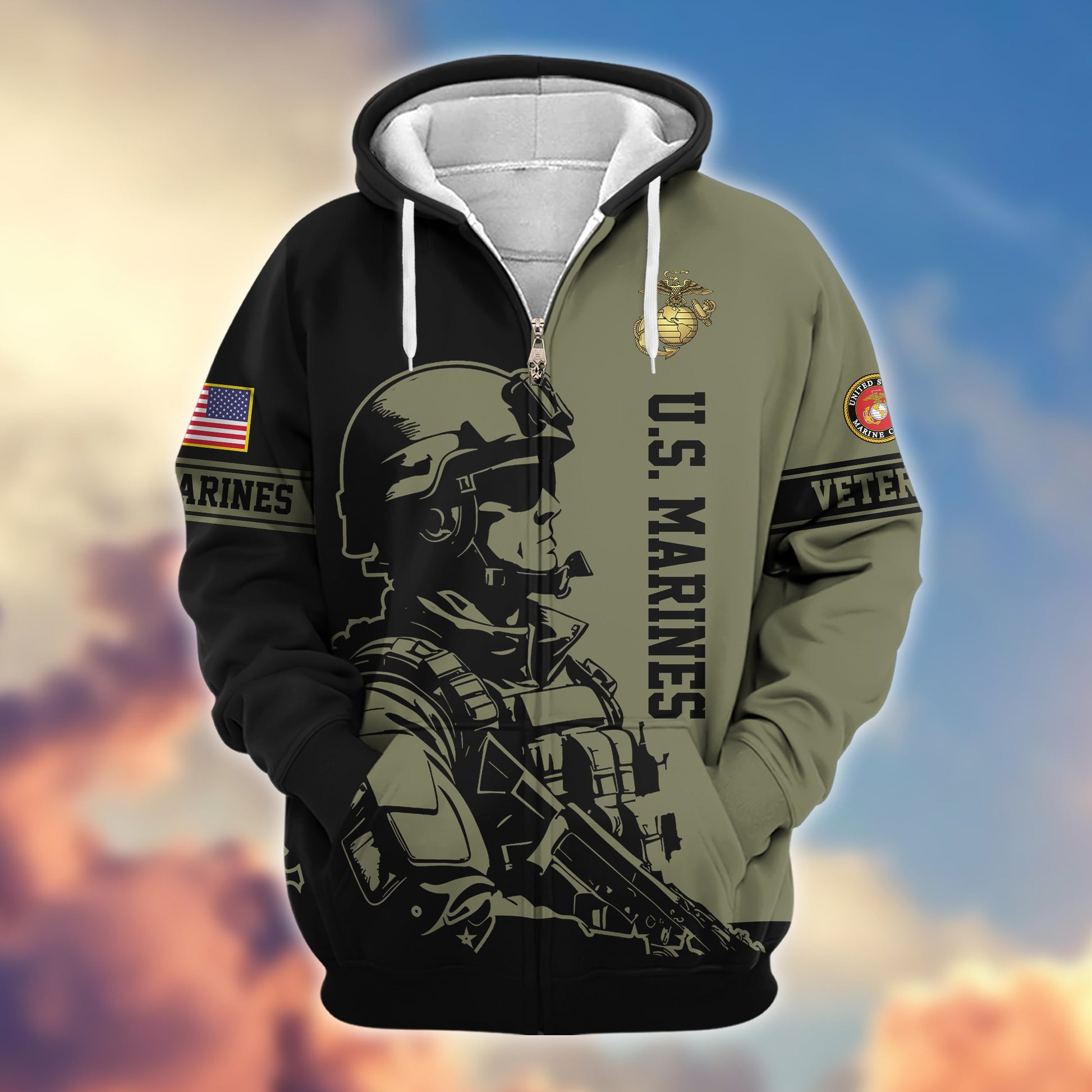 Premium US Veterans Zip Hoodie BPHN081013, Gifts For US Veterans, Gifts On Father's Day, Veterans Day.
