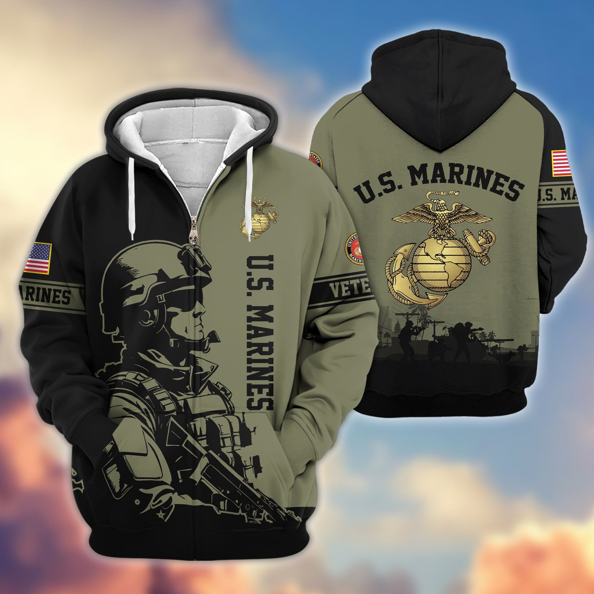 Premium US Veterans Zip Hoodie BPHN081013, Gifts For US Veterans, Gifts On Father's Day, Veterans Day.