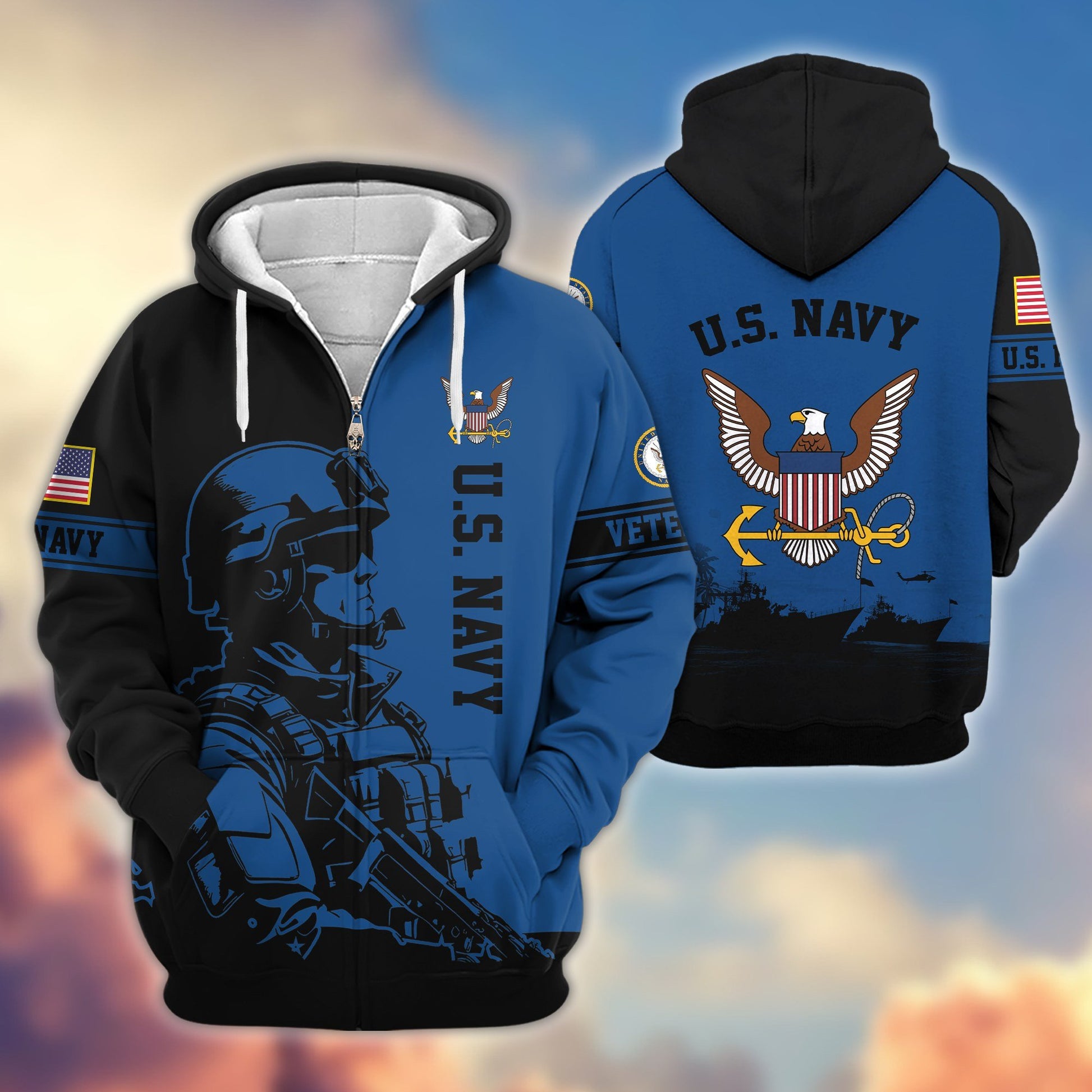 Premium US Veterans Zip Hoodie BPHN081013, Gifts For US Veterans, Gifts On Father's Day, Veterans Day.