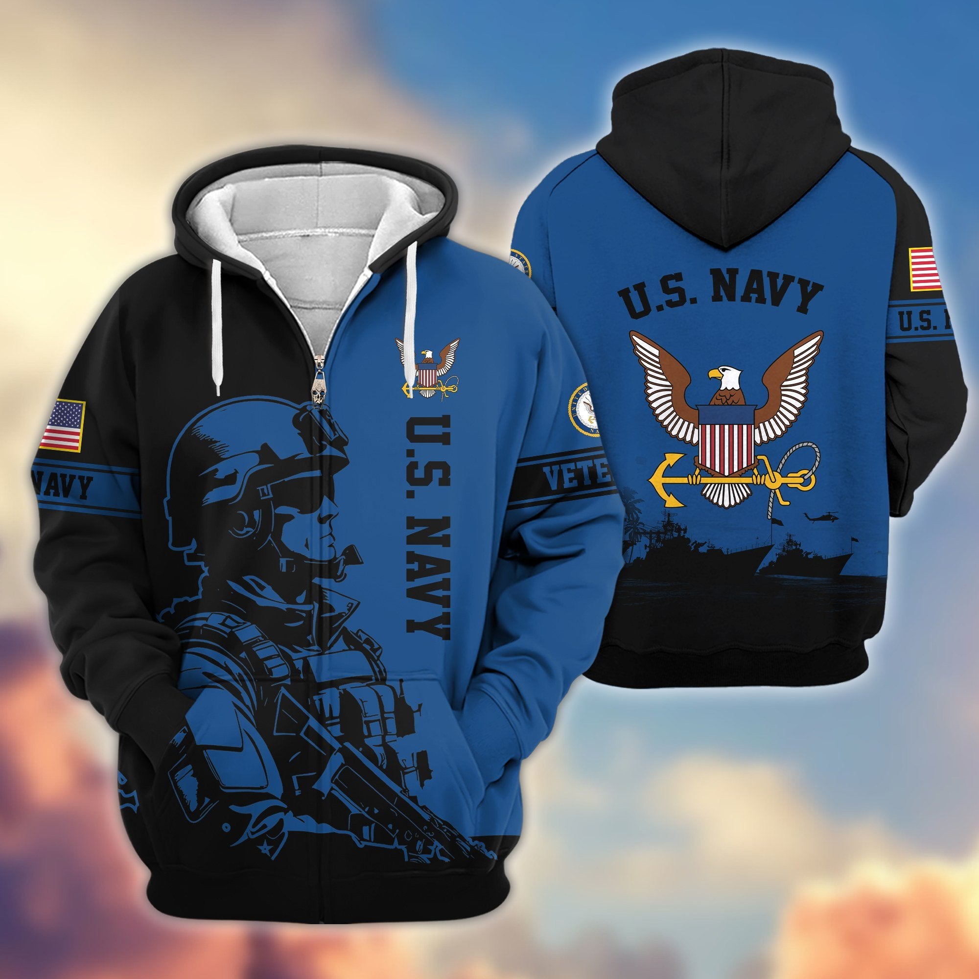 Premium US Veterans Zip Hoodie BPHN081013, Gifts For US Veterans, Gifts On Father's Day, Veterans Day.