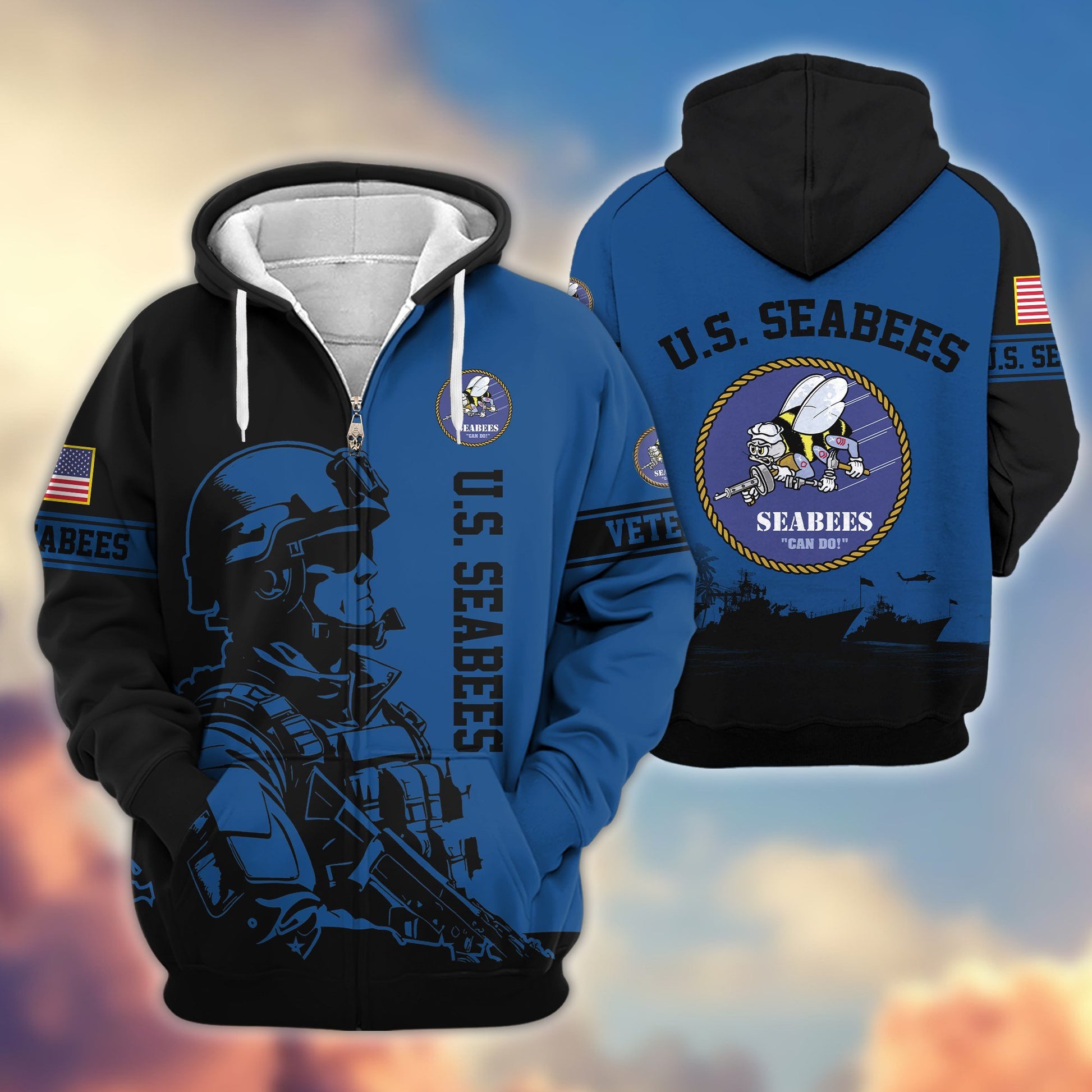 Premium US Veterans Zip Hoodie BPHN081013, Gifts For US Veterans, Gifts On Father's Day, Veterans Day.