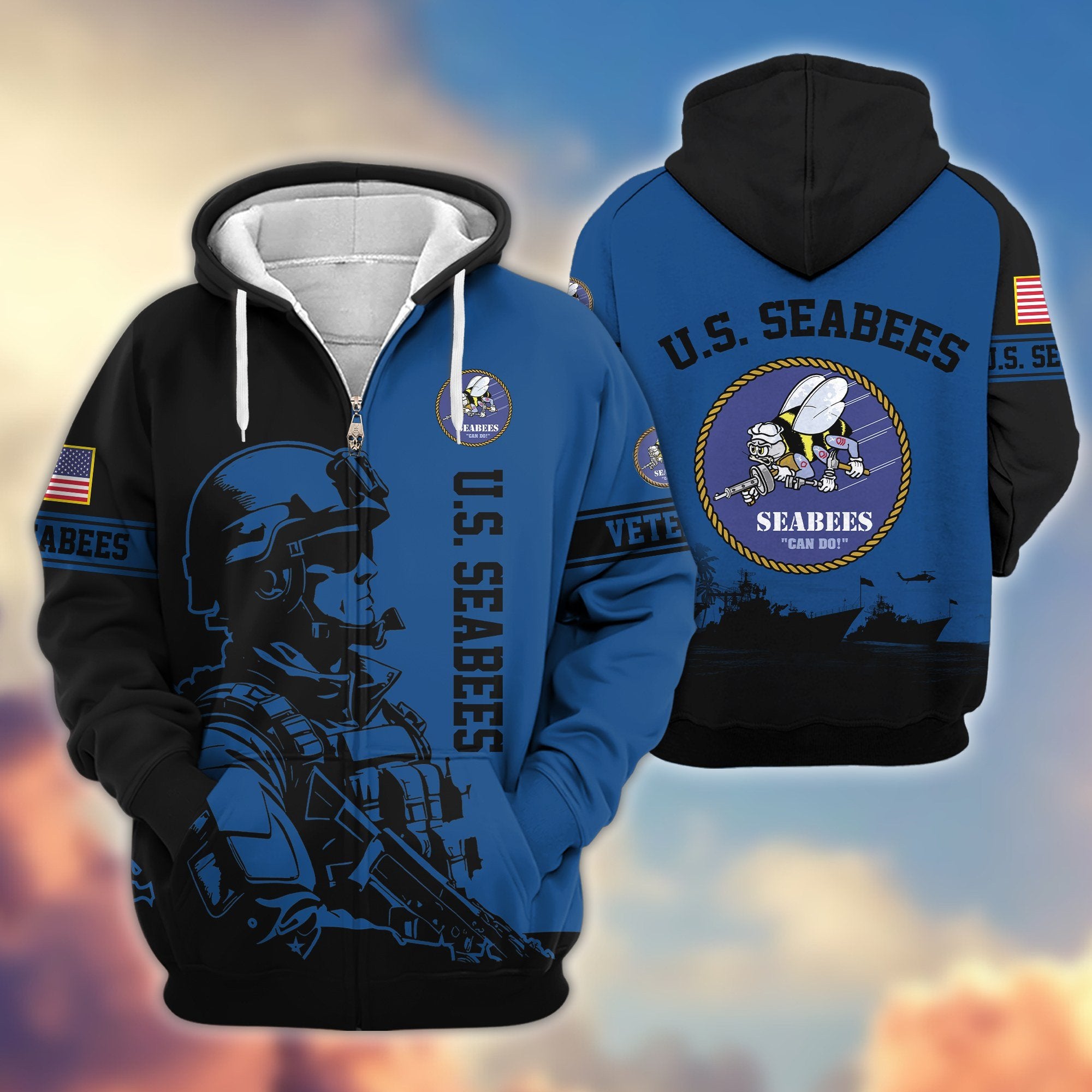 Premium US Veterans Zip Hoodie BPHN081013, Gifts For US Veterans, Gifts On Father's Day, Veterans Day.