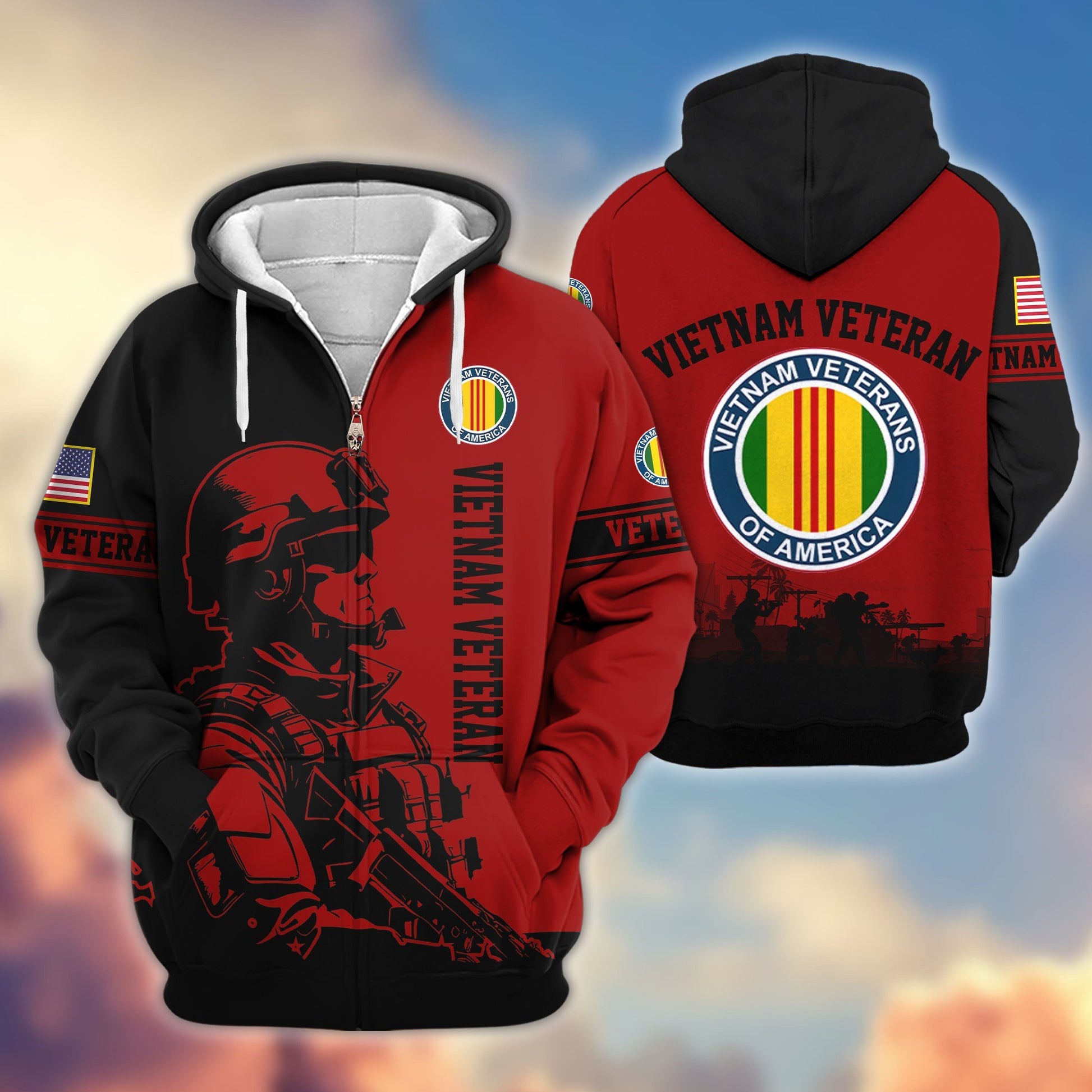 Premium US Veterans Zip Hoodie BPHN081013, Gifts For US Veterans, Gifts On Father's Day, Veterans Day.