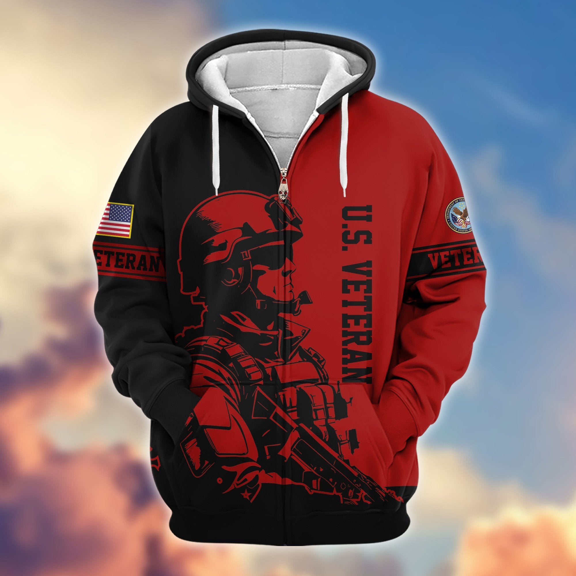 Premium US Veterans Zip Hoodie BPHN081013, Gifts For US Veterans, Gifts On Father's Day, Veterans Day.