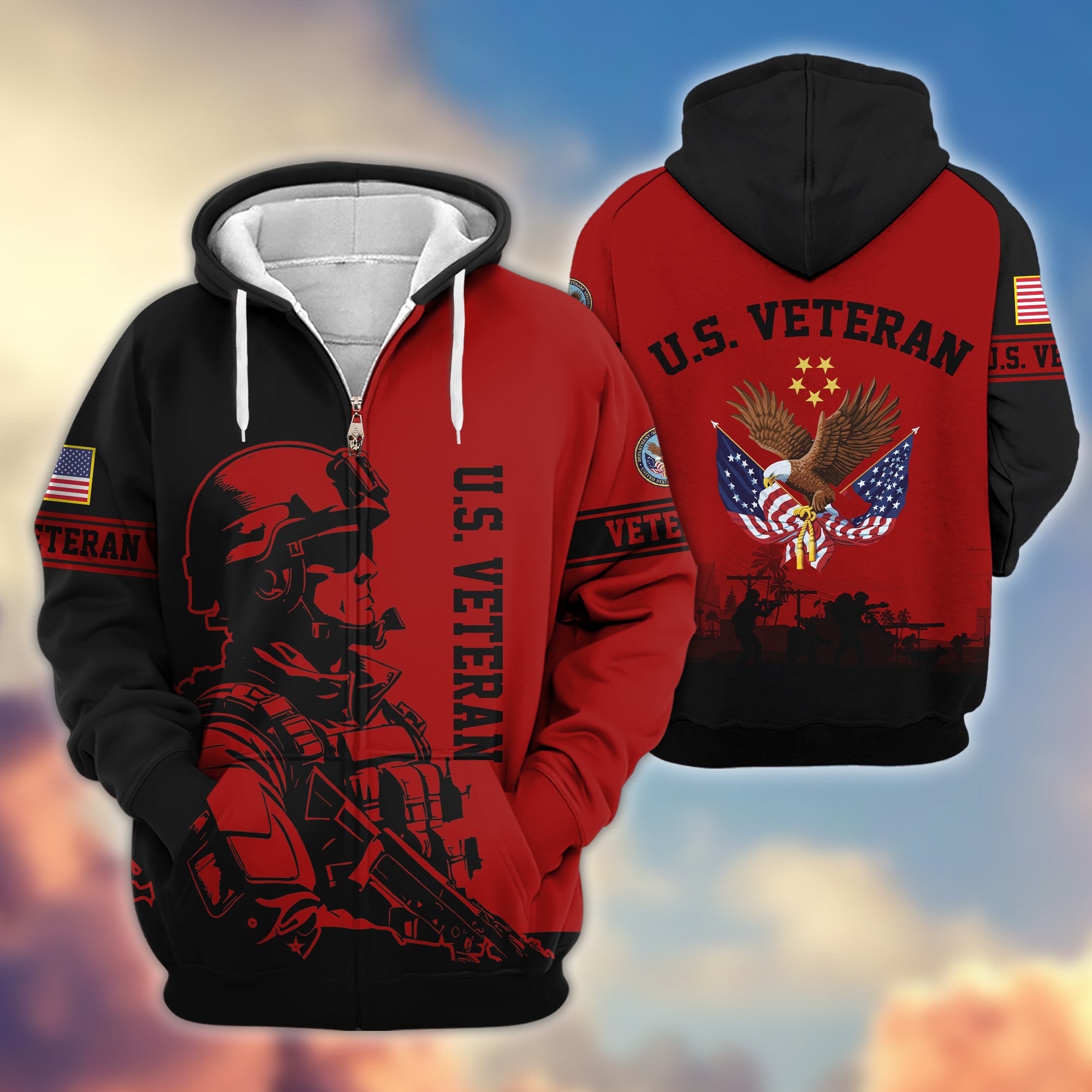 Premium US Veterans Zip Hoodie BPHN081013, Gifts For US Veterans, Gifts On Father's Day, Veterans Day.