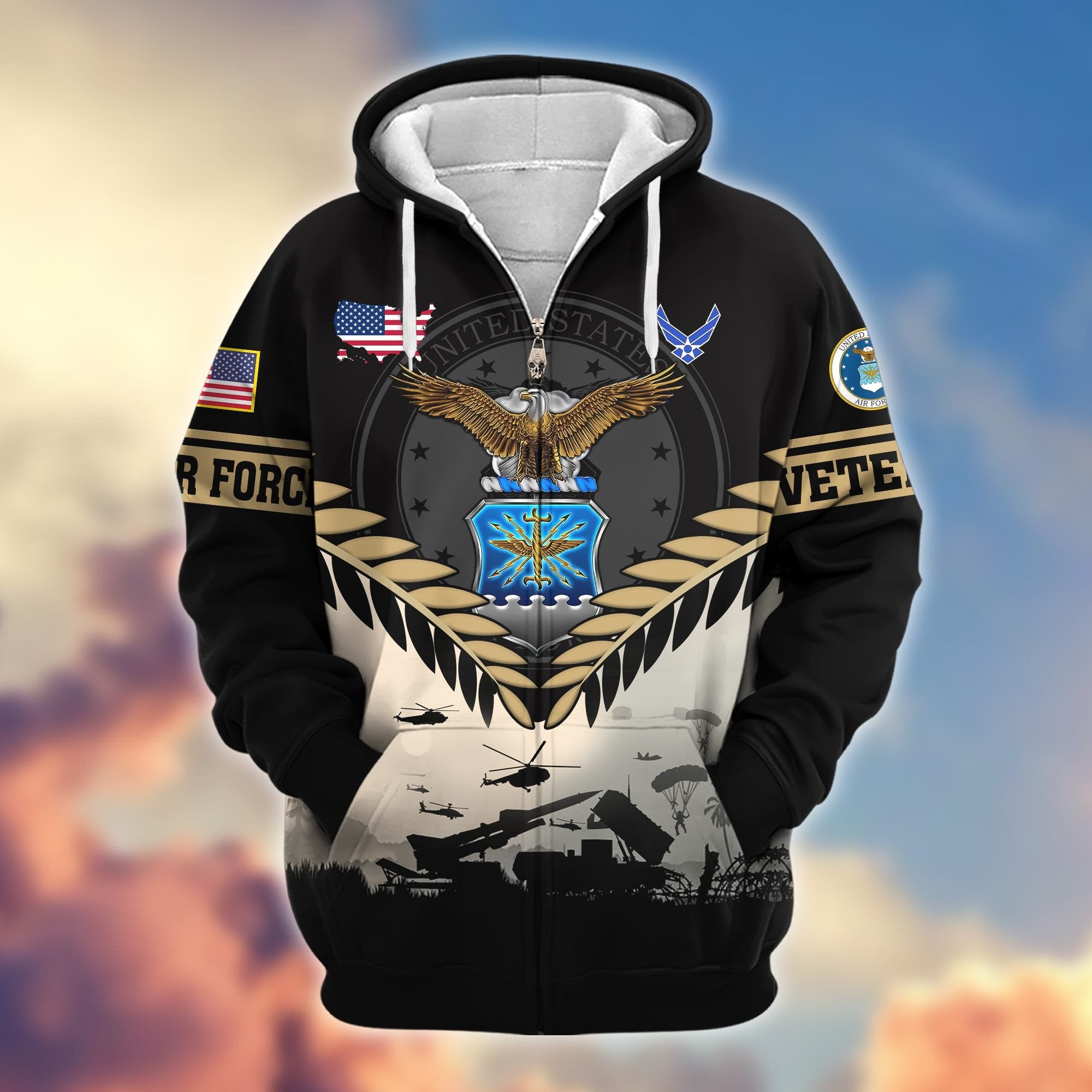 Premium US Veterans Zip Hoodie BPHN151011, Gifts For US Veterans, Gifts On Father's Day, Veterans Day.
